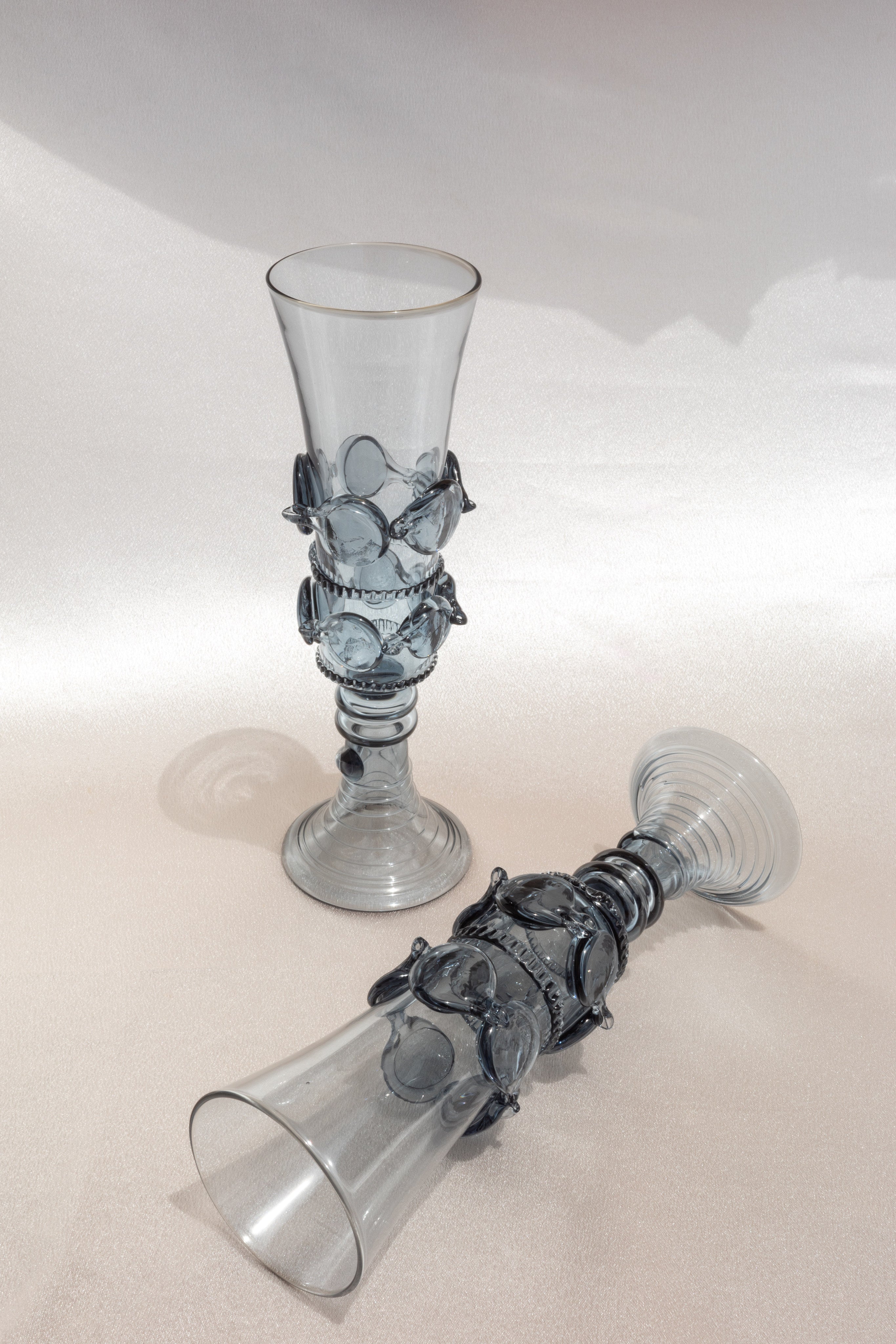 Pair of Mouthblown Champagne Flute - Dots Spirals