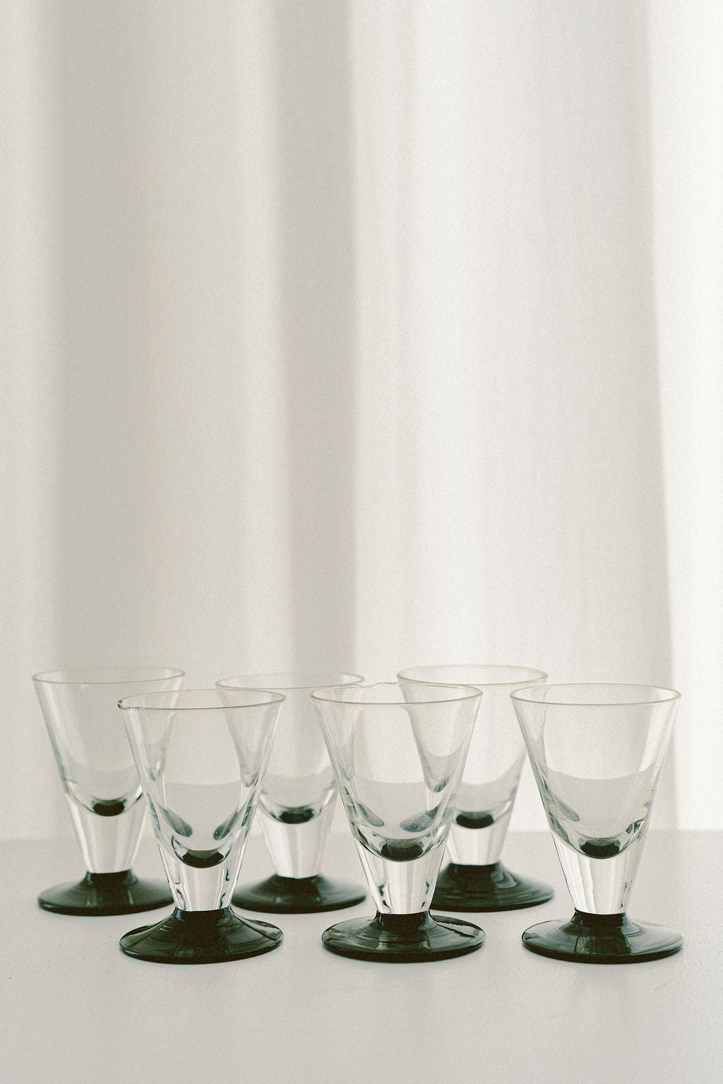 Vintage Art Deco Mini Shot Glasses — close-up of clear glass design