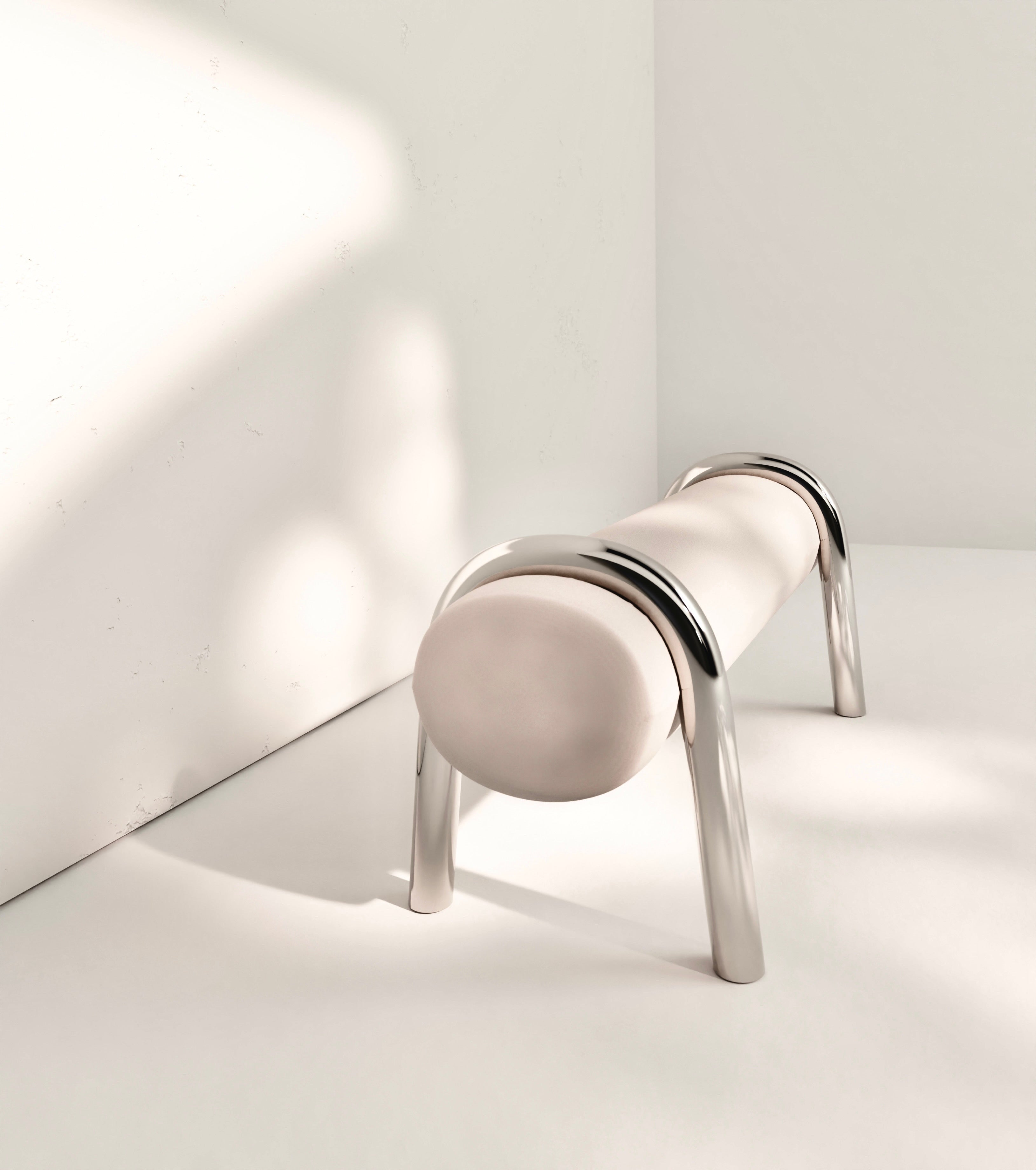 "Cavallina" bench | stainless steel & leather — detail view