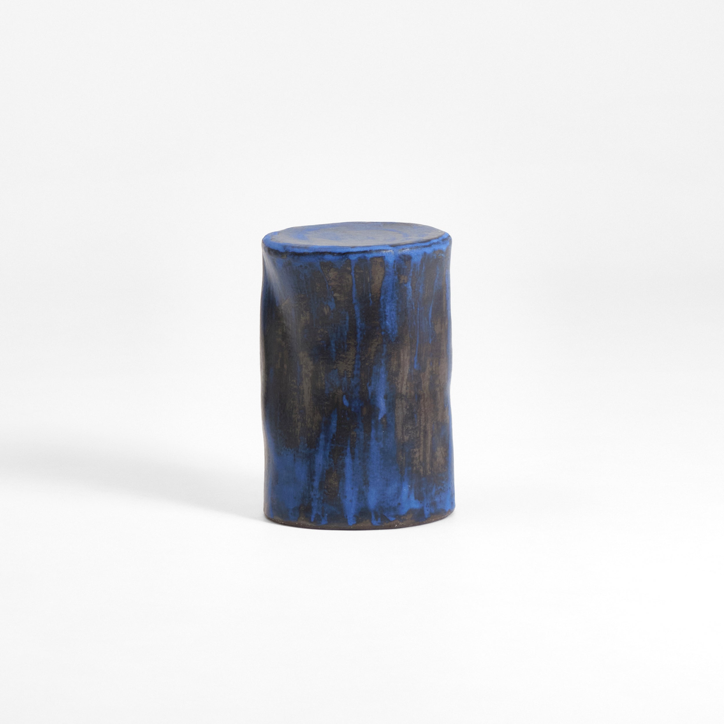 Small Ceramic Side Table — front view with blue glaze finish