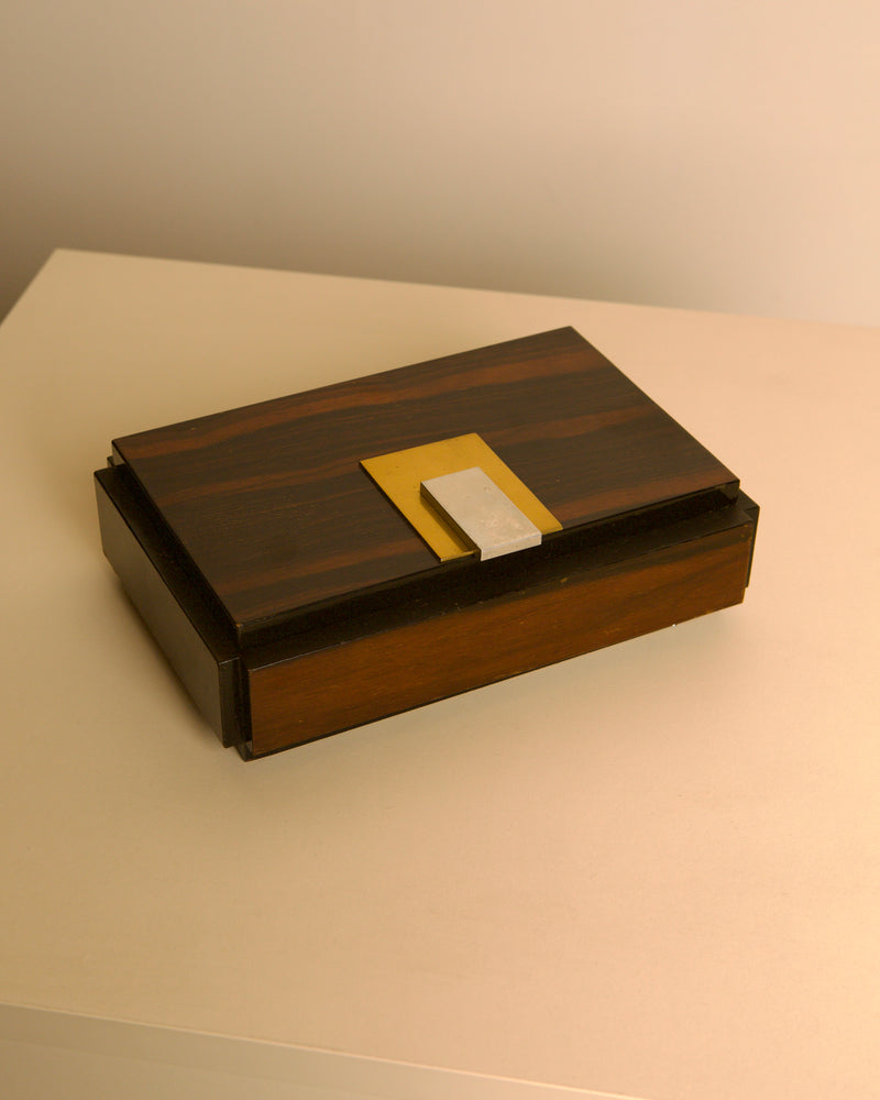 Italian Art Deco box in rosewood, metal and brass 1930's by Treaptyque | The Oblist