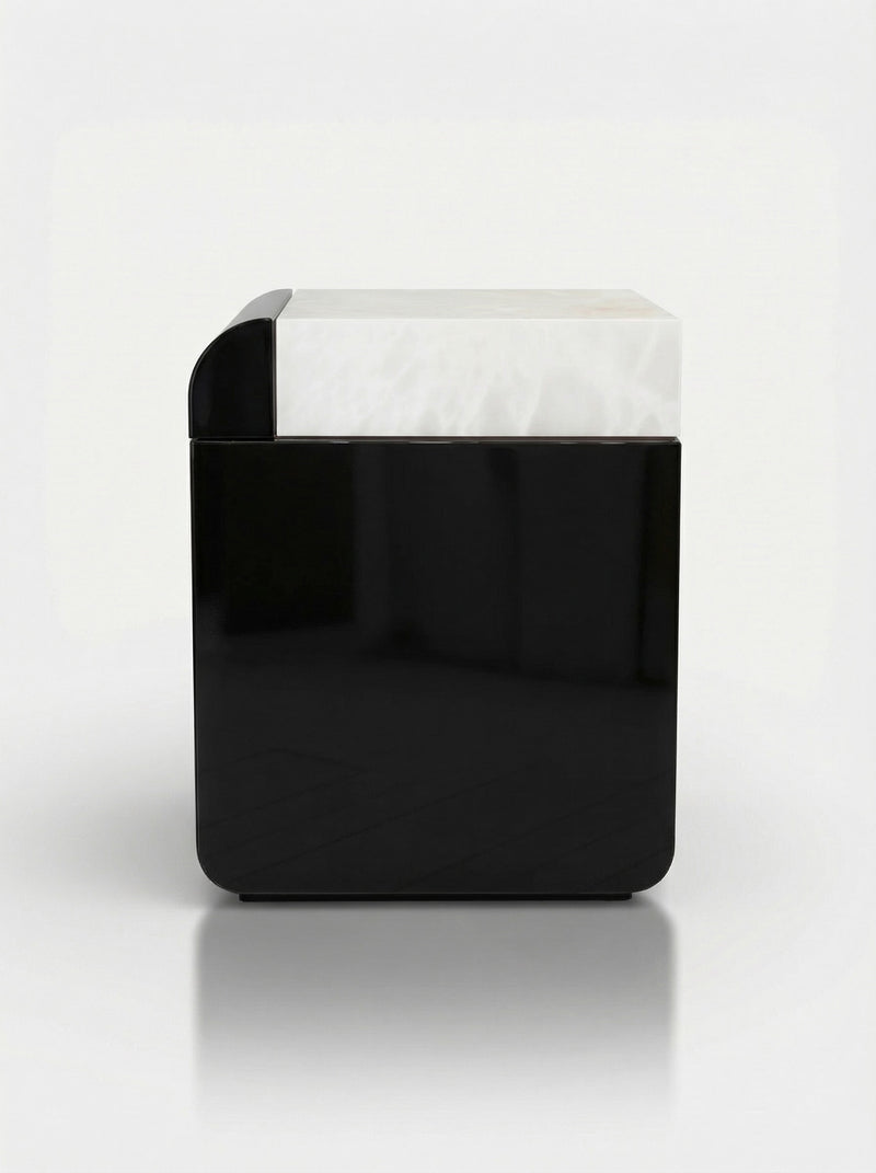 Amo Black Lacquered Wood and White Onyx by Marbera | The Oblist — modern black and white side table