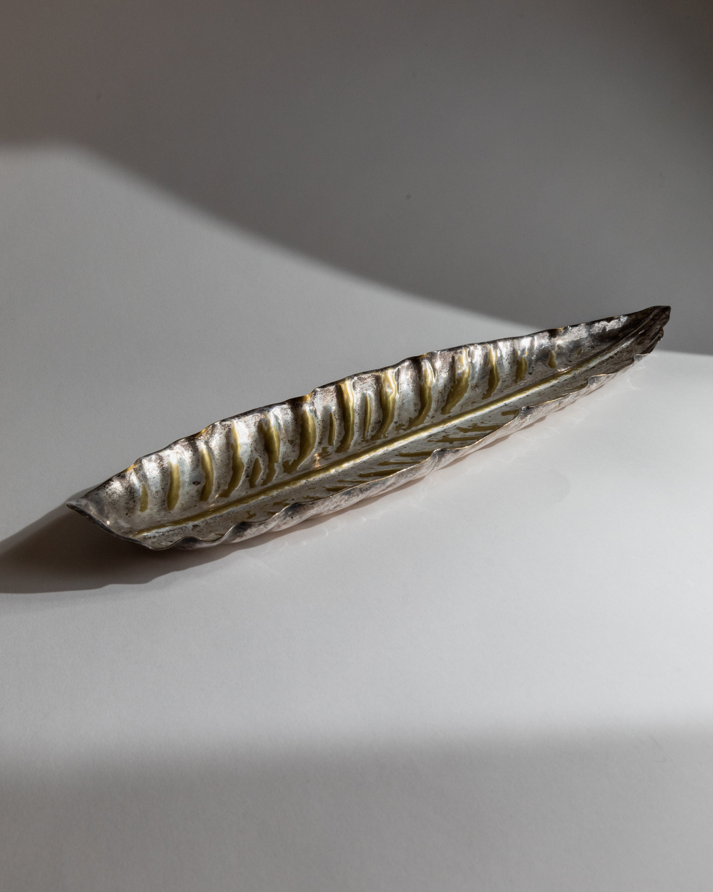 Bol Feuille Plaqué Argent, Italie Années 1970