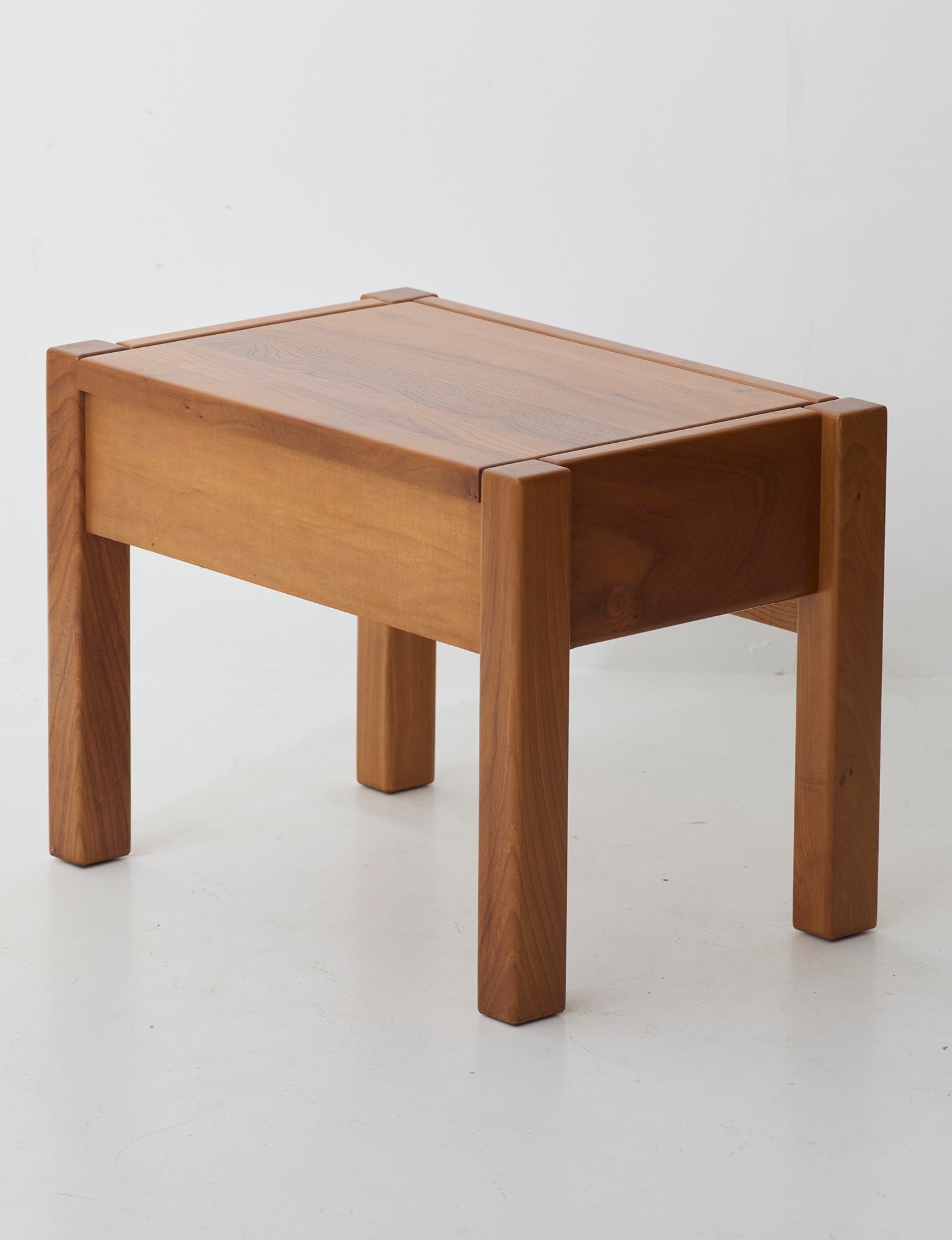 Vintage artisanal one-drawer Side Table in Wood (Elm), France circa 1980 — additional view