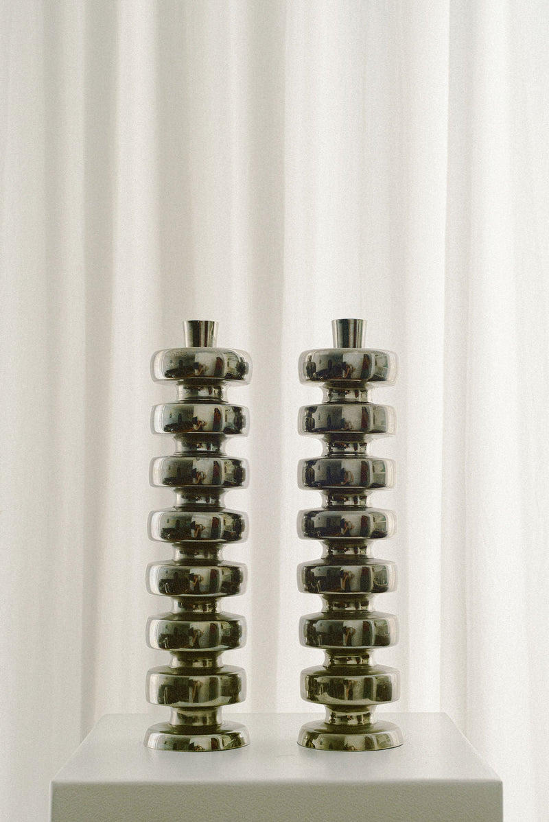 Vintage Polished Nickel Candle Holders by Arcā Collections | The Oblist