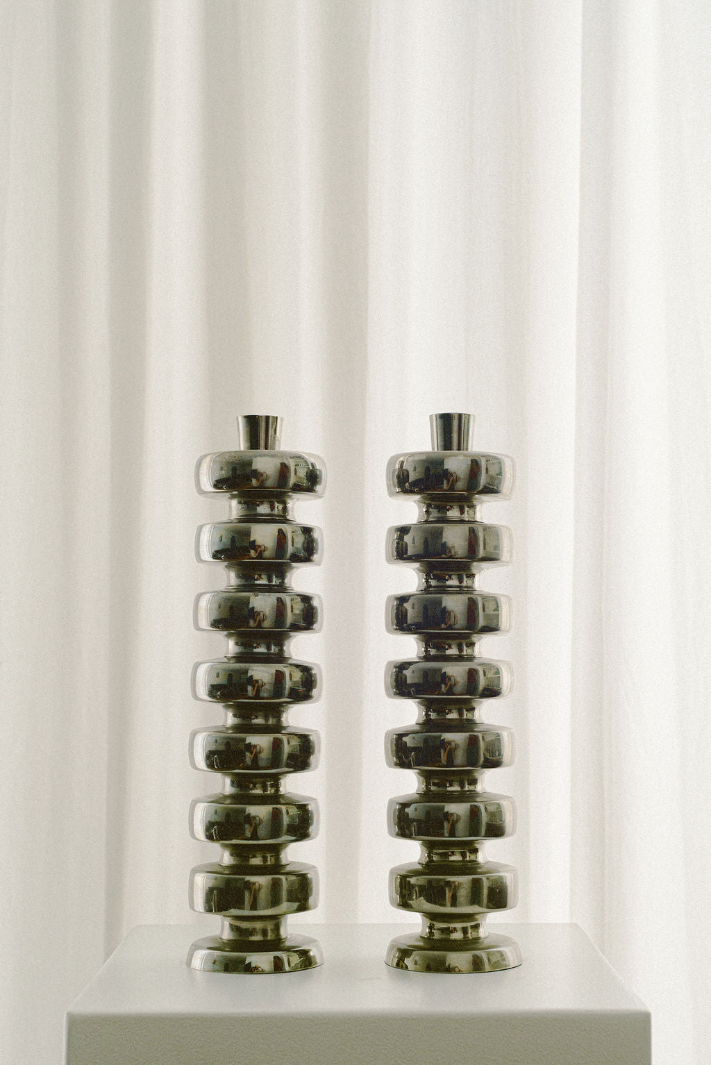 Vintage Polished Nickel Candle Holders by Arcā Collections | The Oblist