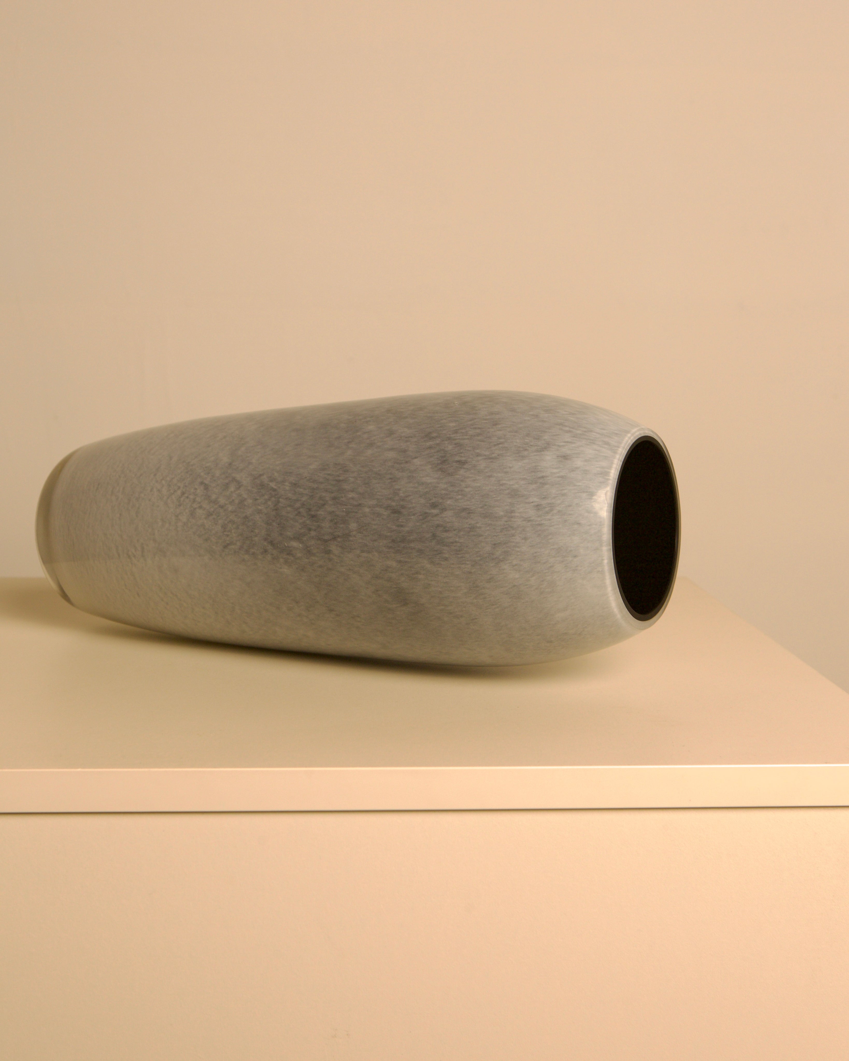 Italian Murano Glass Vase, Speckled Grey Satin Finish, 1980s — lifestyle setting