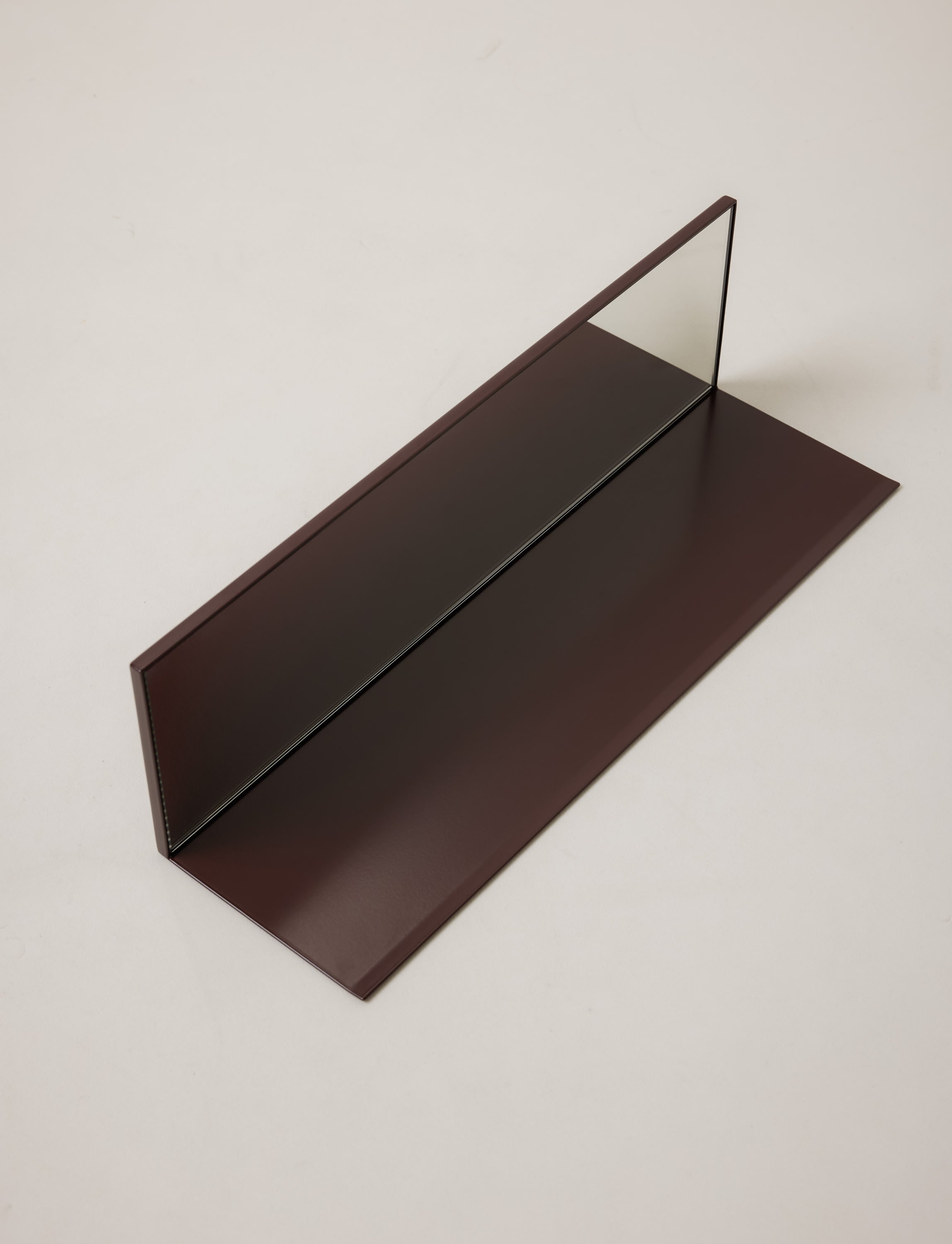 Mirror Steel Shelf — side angle showing dark brown finish