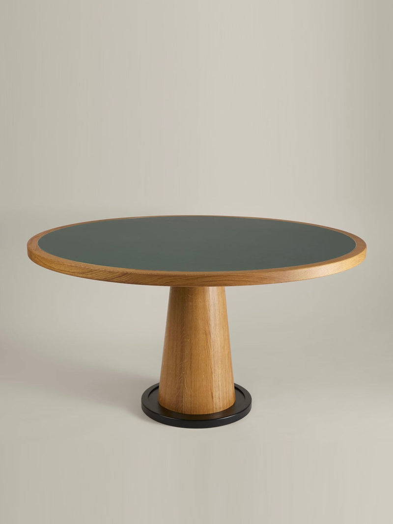 Jack Dining Table in oak, lacquer — angled view of round tabletop