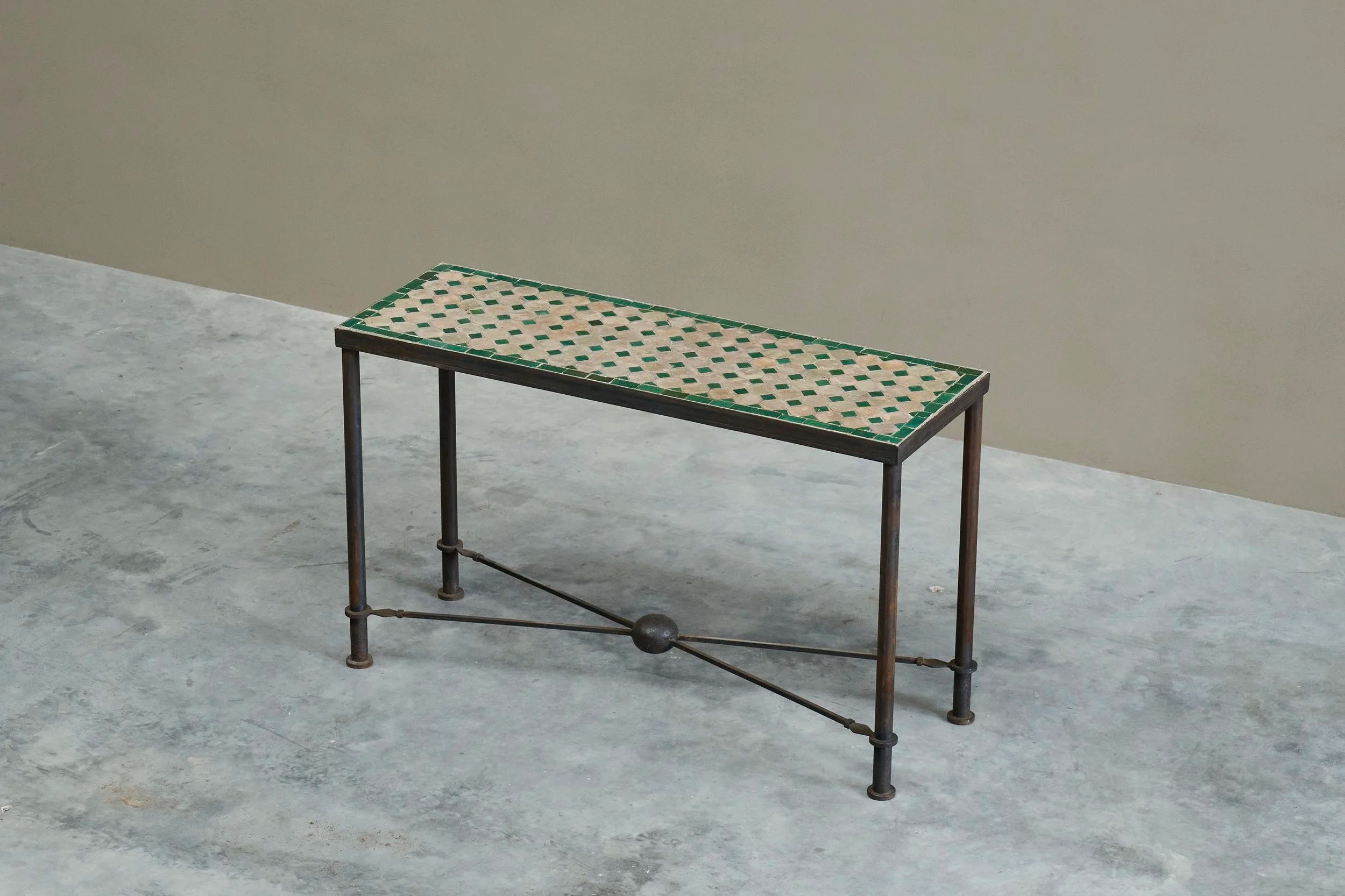 Art Deco Jean-Michel Frank Style Console Table in Patinated Iron and Tiles, 1940s — view 9