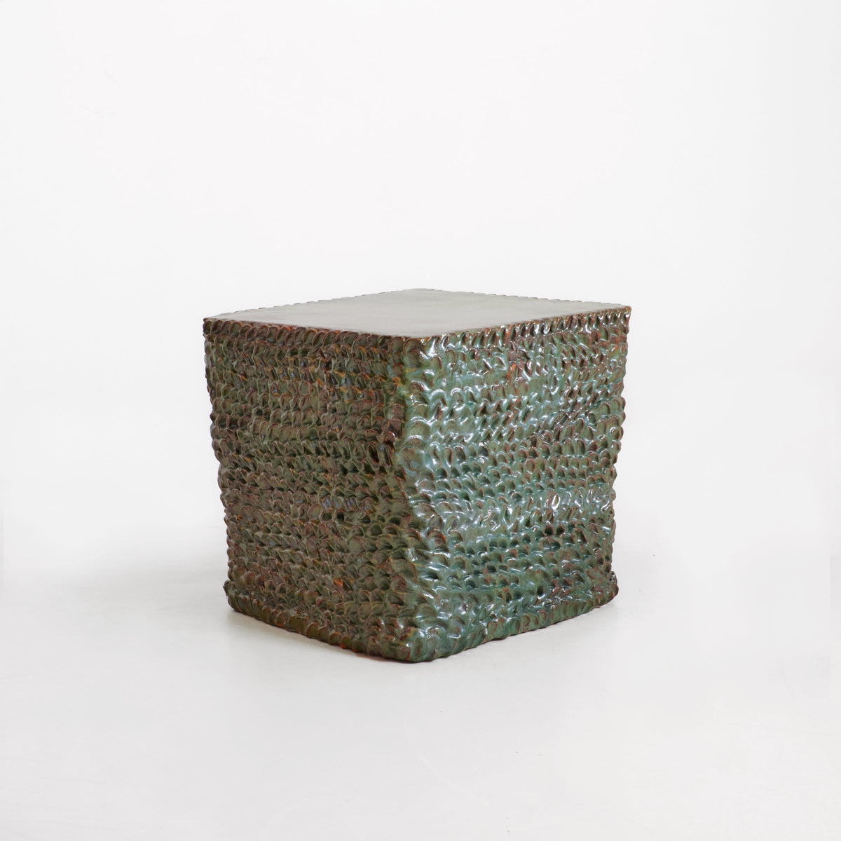 Casa - green textured ceramic side table — side angle