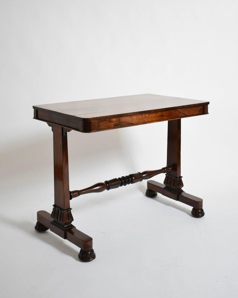 Victorian mahogany console table, 1910s — side view of sturdy wooden legs