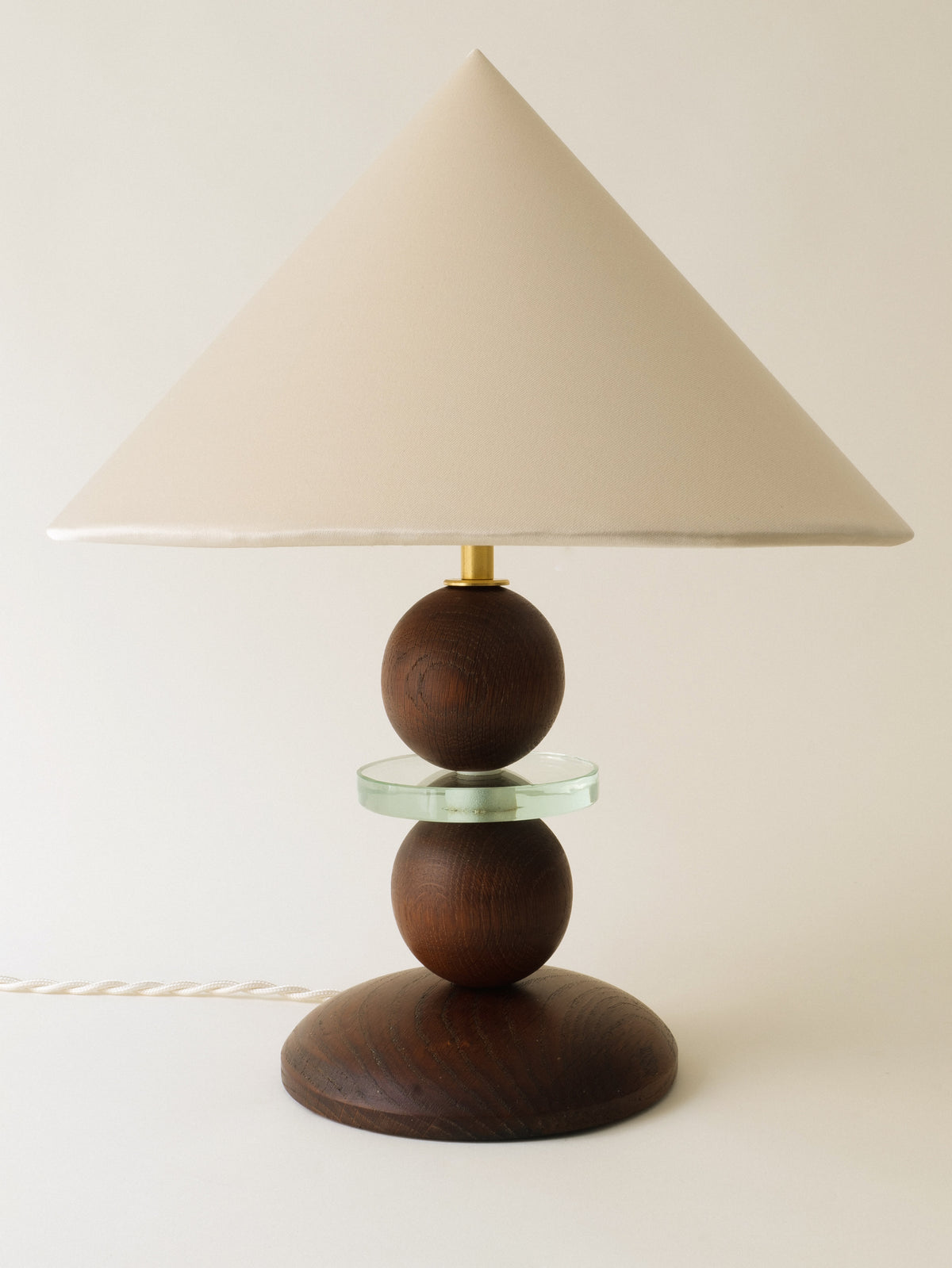 French Modernist Wood and Glass Table Lamp — side angle