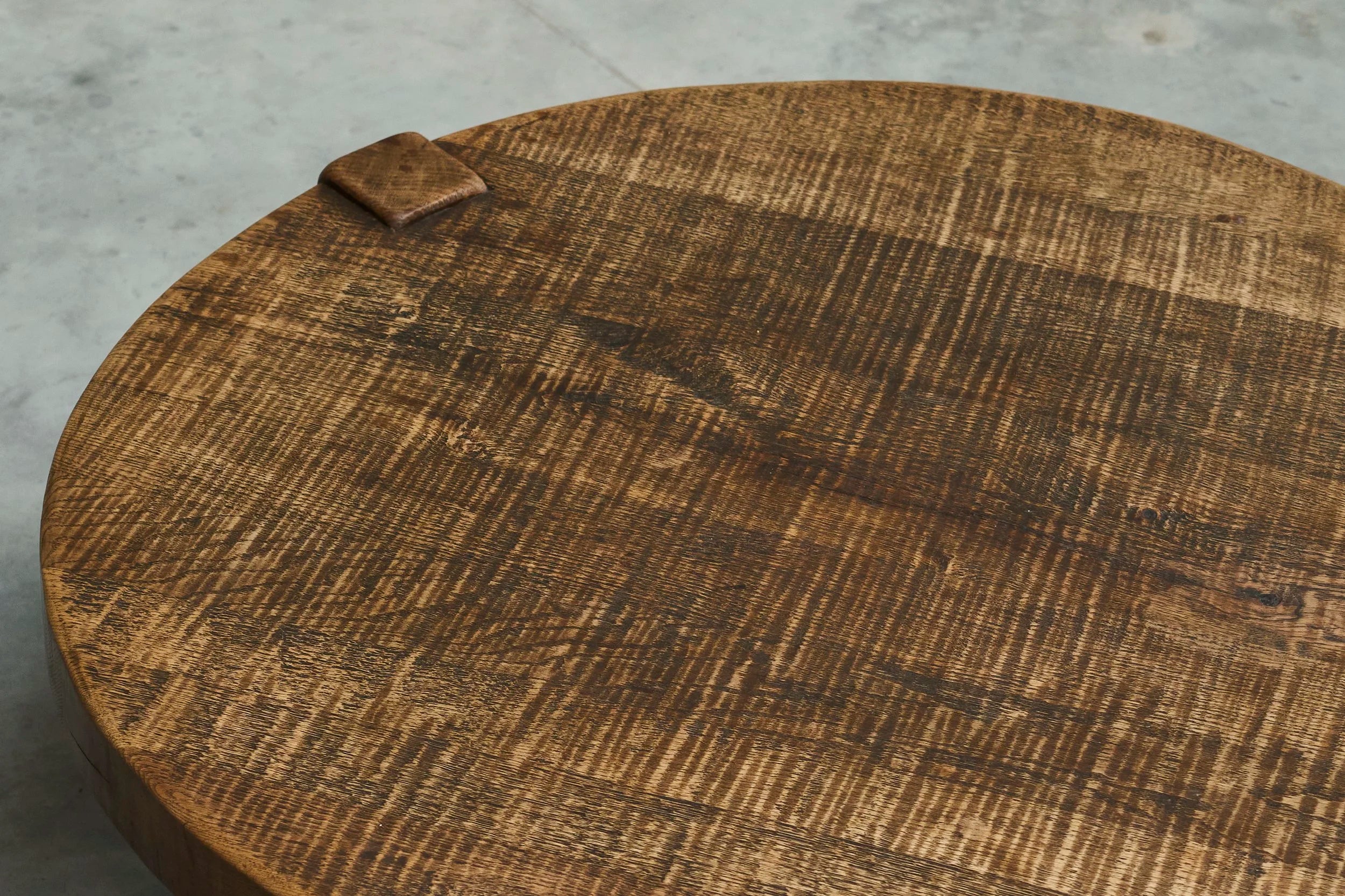 Large Round Wabi-Sabi Style Coffee Table in Solid Oak 1960s — alternate view