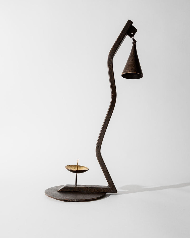Vintage 1960s Hand forged Iron Candleholder, Zig Zag Design with Removable Candle Snuffer, Sculptural Metal Decor, Table Accent, Gift Idea by Bottega Jacobs