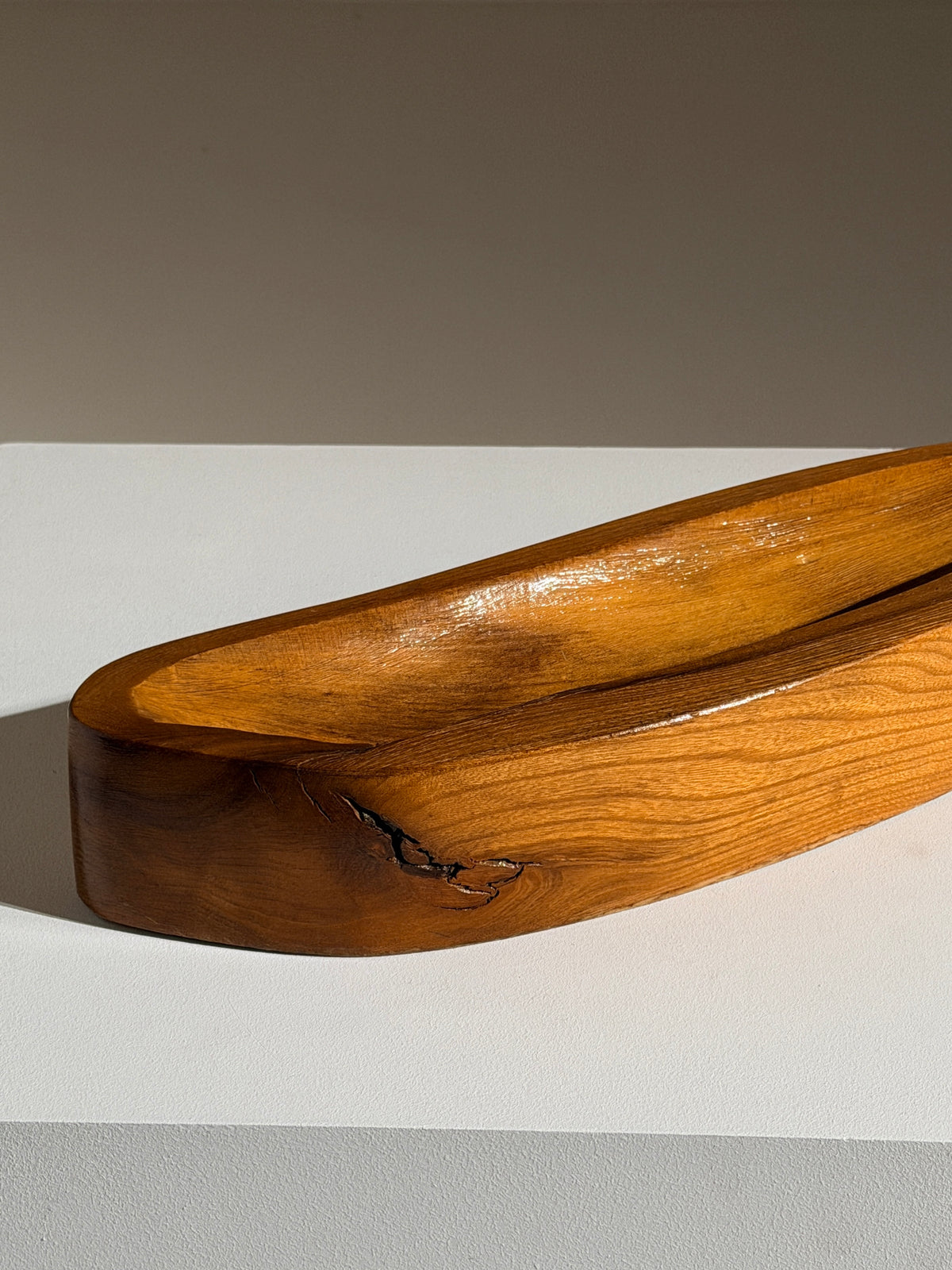 Large sculpted elm wood bowl, France, circa 1950 — lifestyle setting