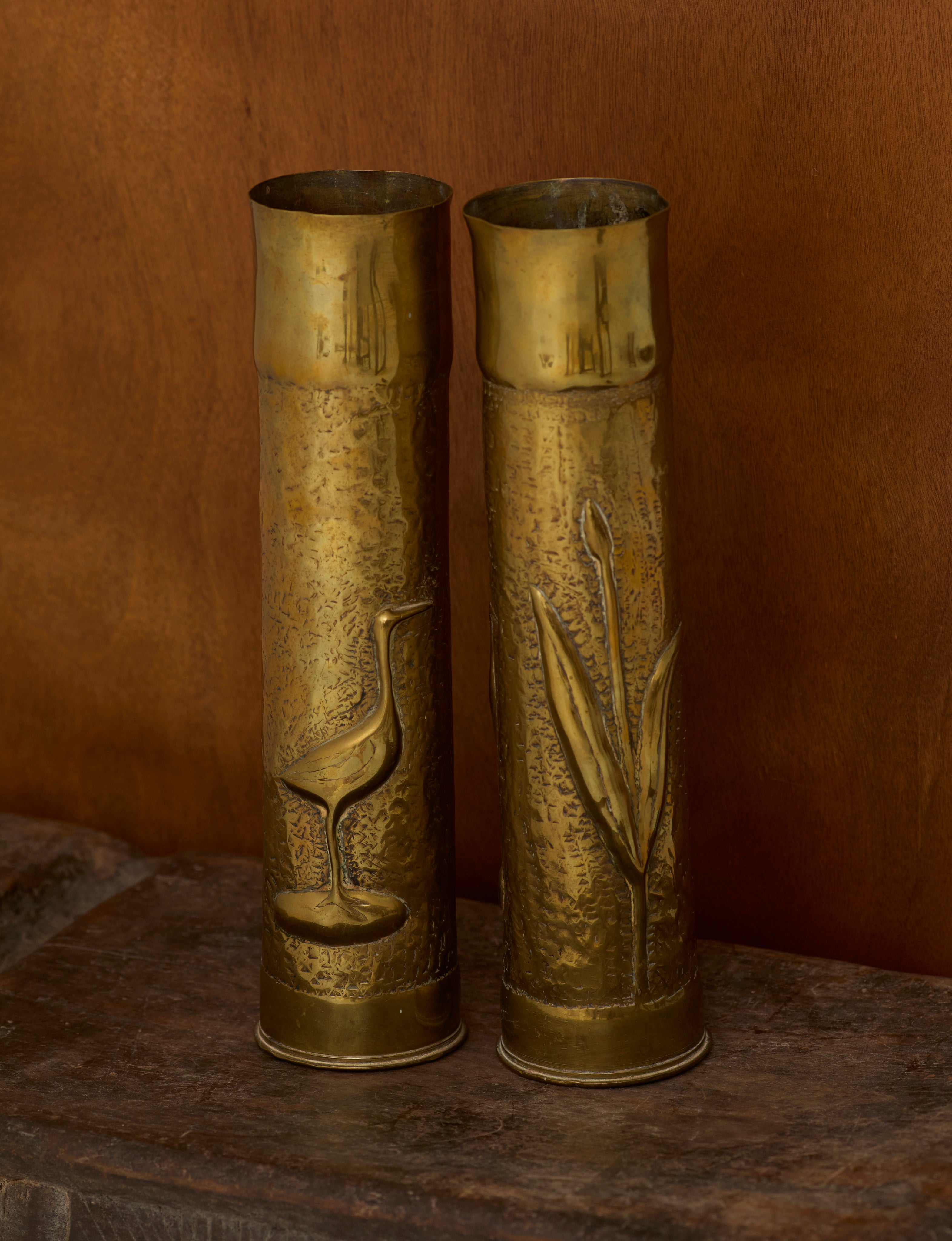 Set of 2 Vintage Vases in Metal Brass