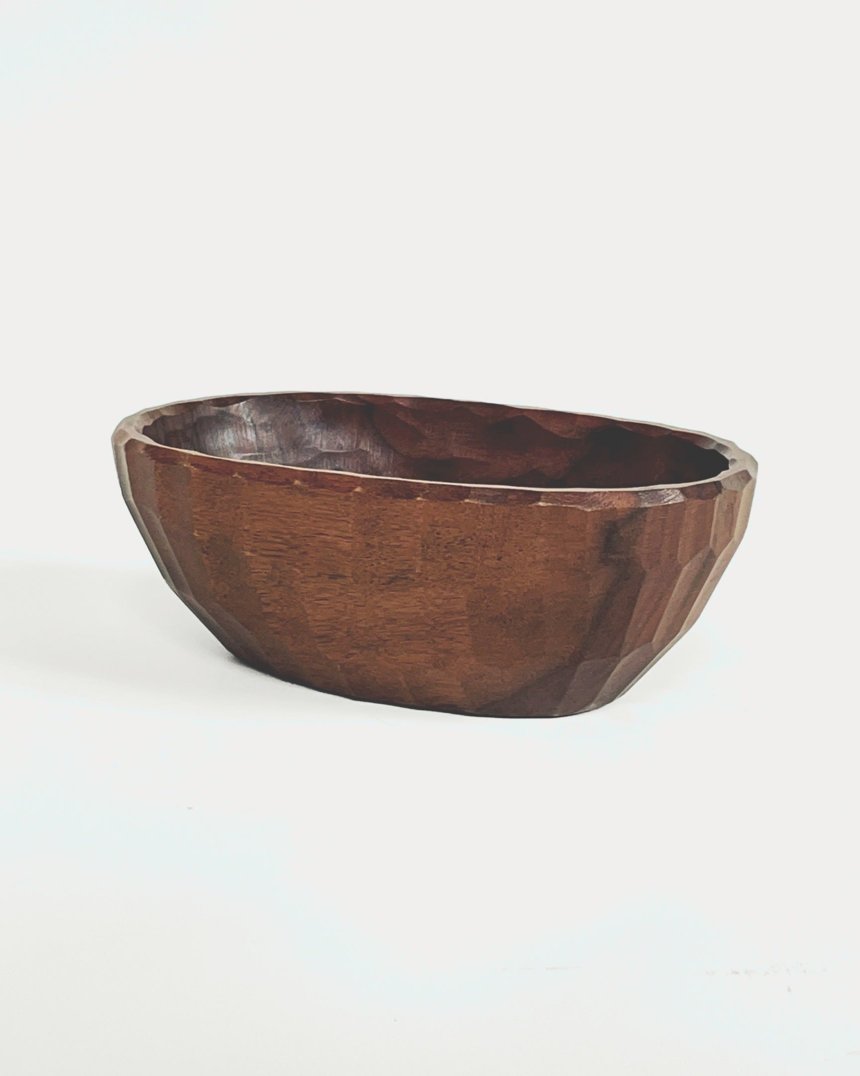 Carved French wood bowl profile view showing natural grain patterns