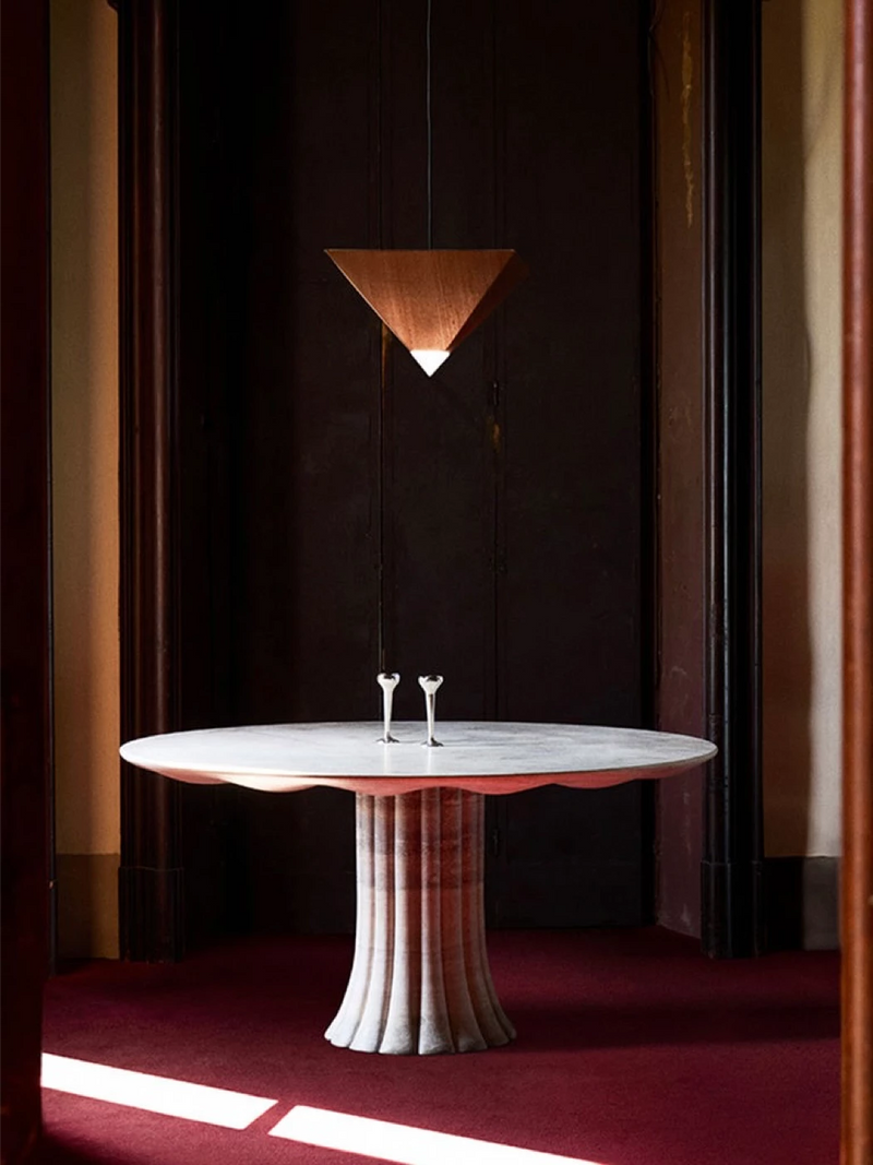 Drapery Table in Silver Travertine by Lemon | The Oblist