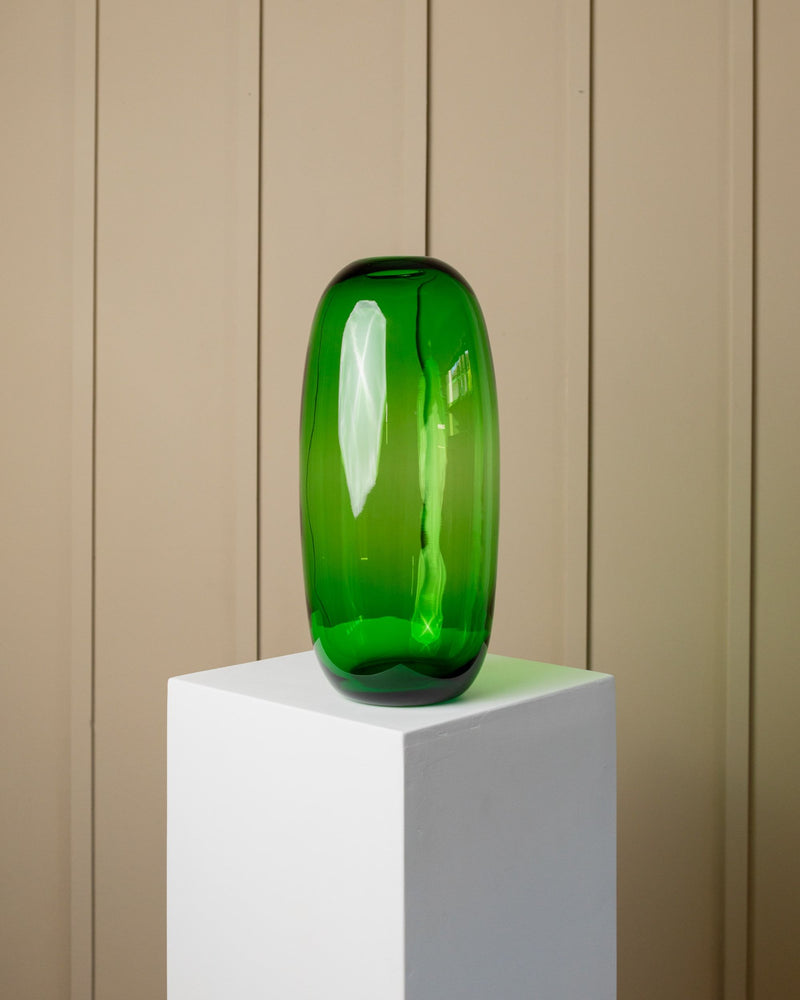 Green Glass Vase, 1990s - Maria Vinka for Ikea — close-up on vibrant green glass surface