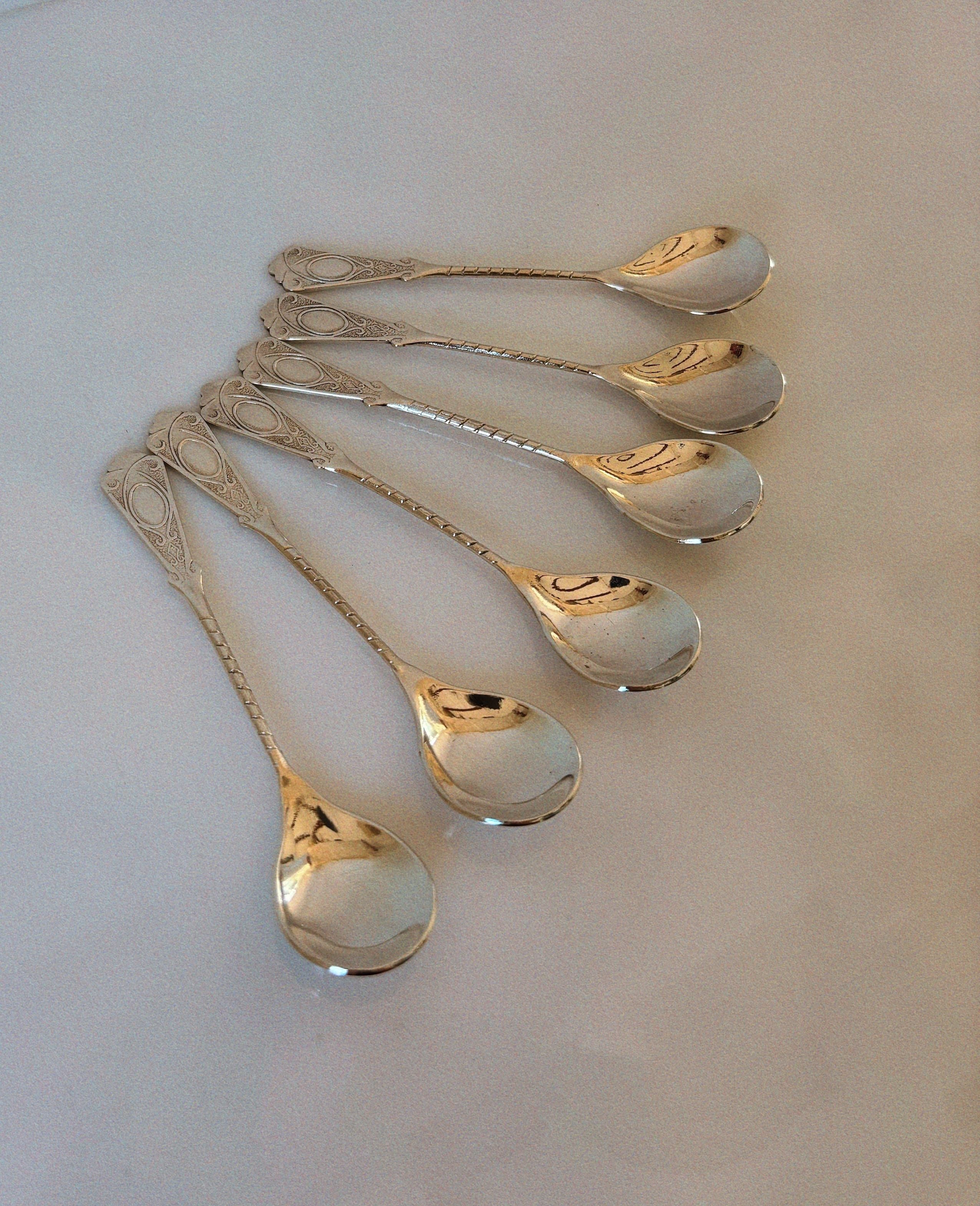 6 Silver Plated Tea Spoons, 1970's Poland — detail view