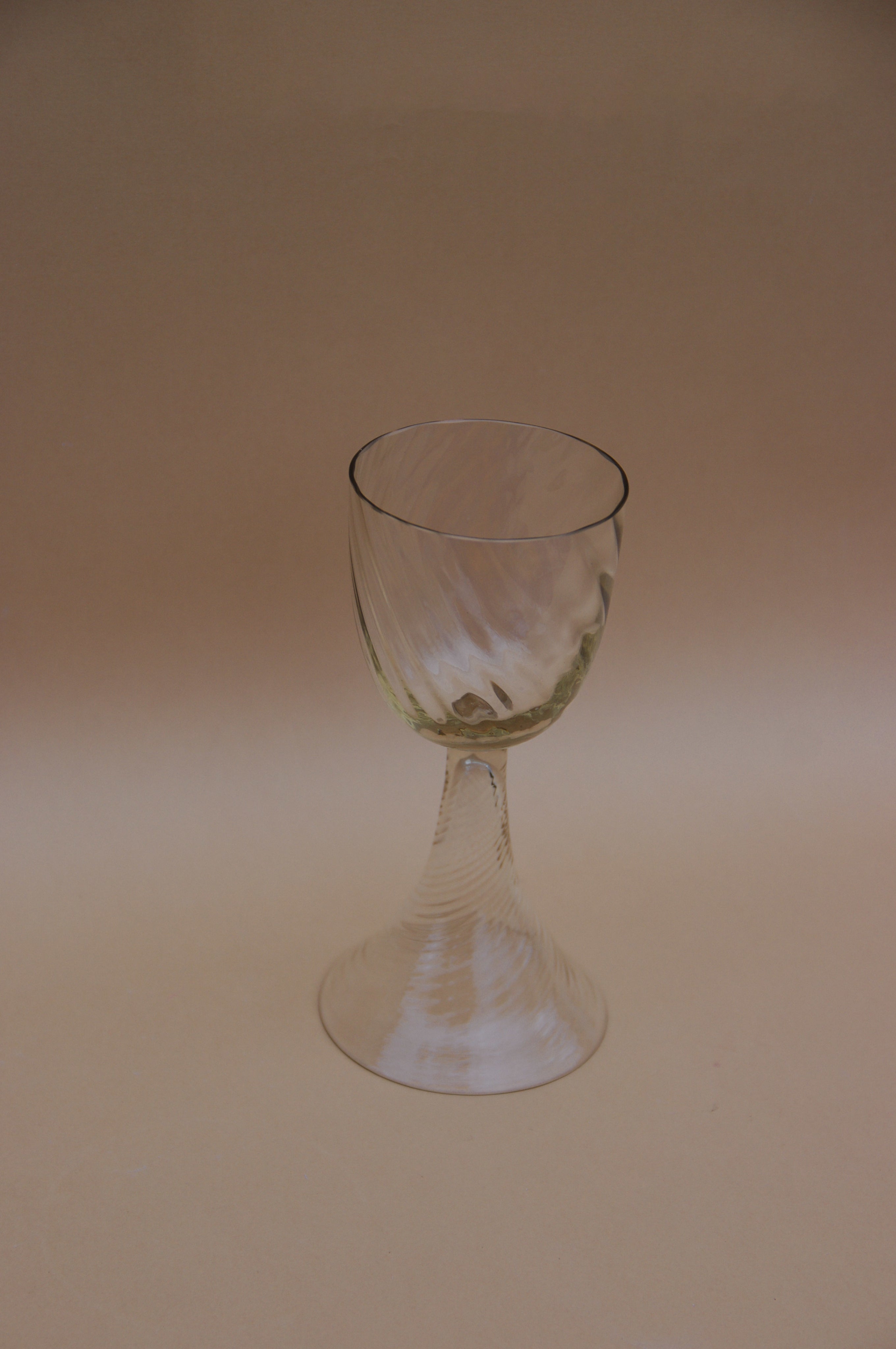 Pair of Mouthblown Wine Goblets in glass — side angle showing twisted design