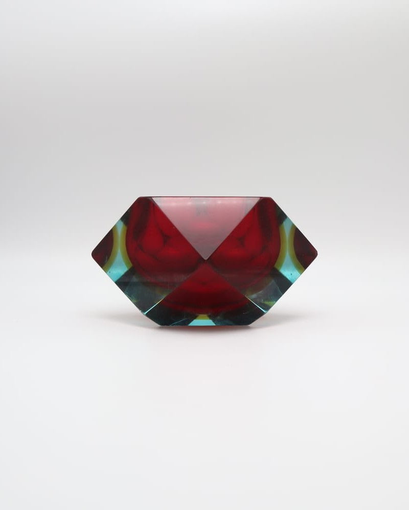 Mid-Century Faceted Murano Sommerso Large Glass Bowl by Flavio Poli for Seguso, 1960s — detail view
