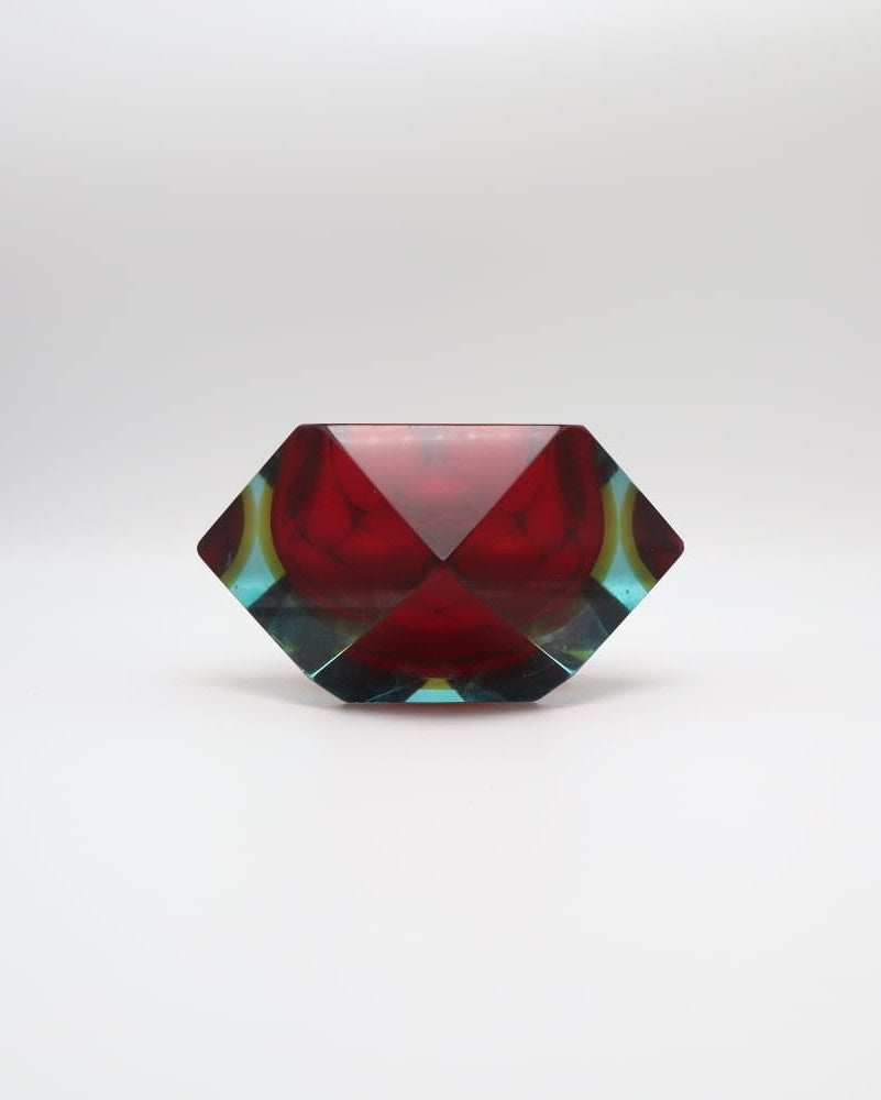 Mid-Century Faceted Murano Sommerso Large Glass Bowl by Flavio Poli for Seguso, 1960s — detail view