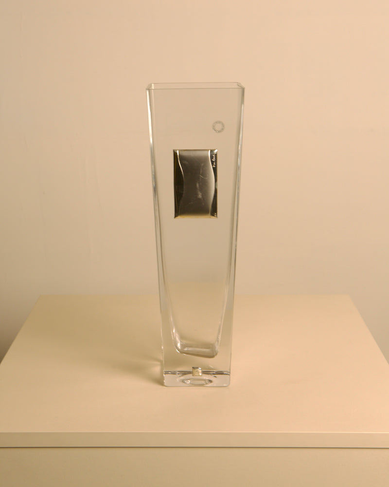 Glass vase with metal details by Pierre Cardin, 1980s | The Oblist — clear glass, vintage design