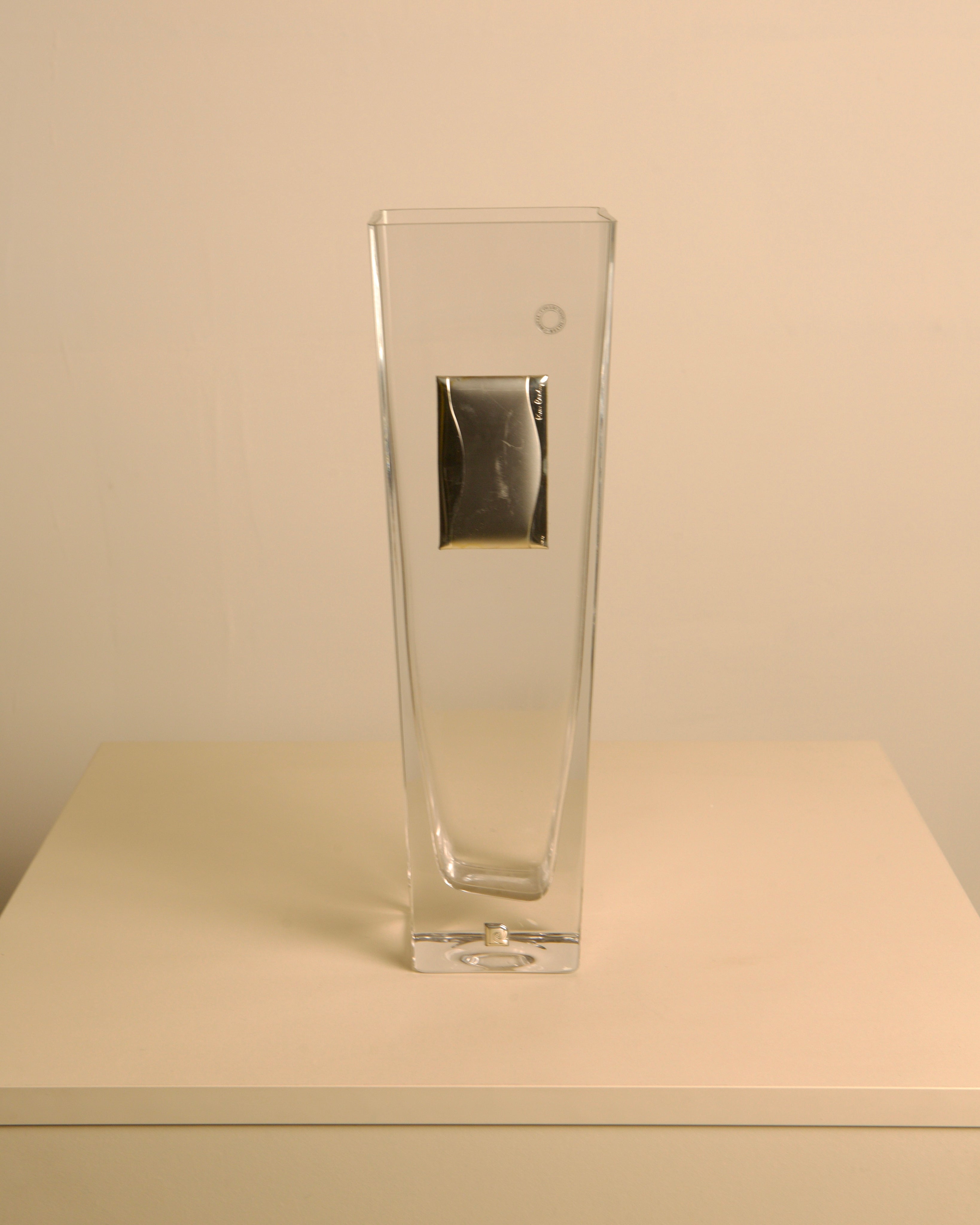 Glass vase with metal details by Pierre Cardin, 1980s | The Oblist — clear glass, vintage design