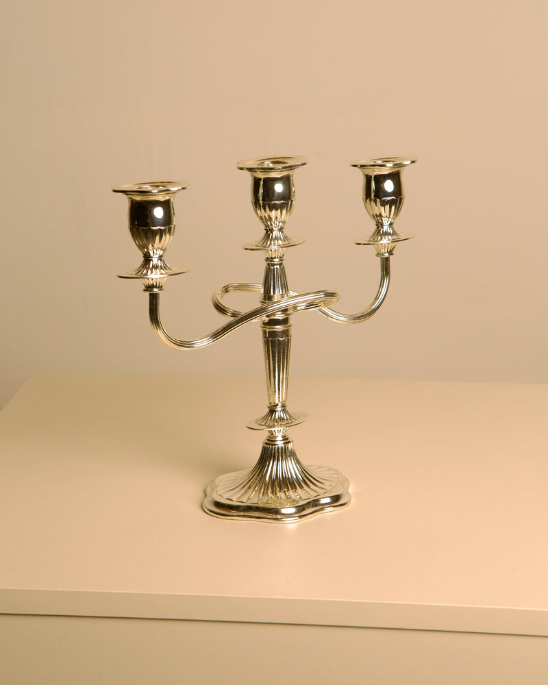 Italian gold-plated three-arm candelabra with fluted base design