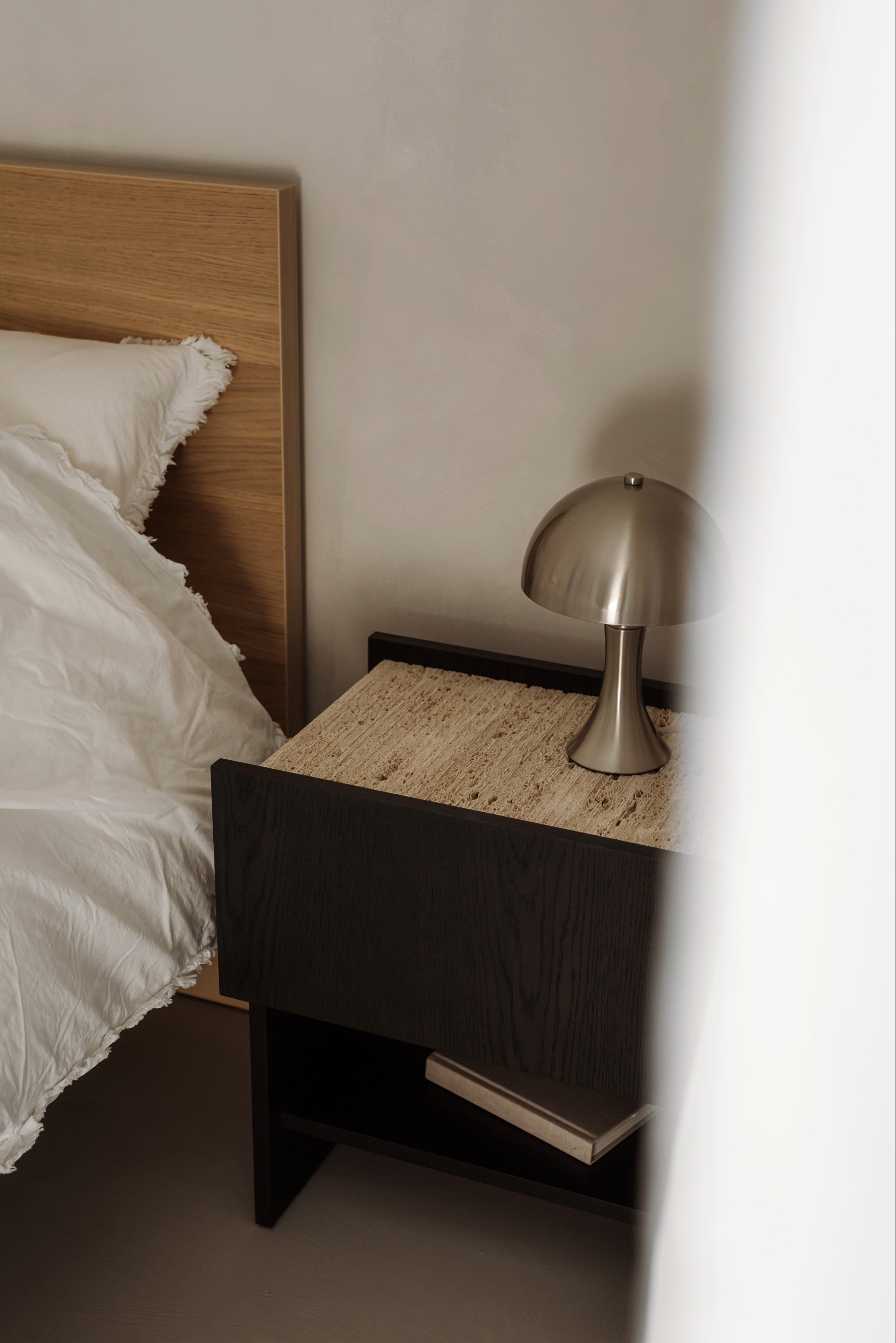 NOTO Night Stand — side angle with textured top and lamp
