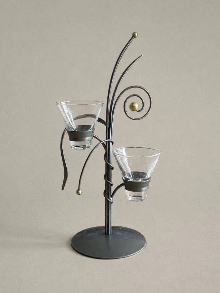 90s German Vintage Metal Candle Holder — side angle