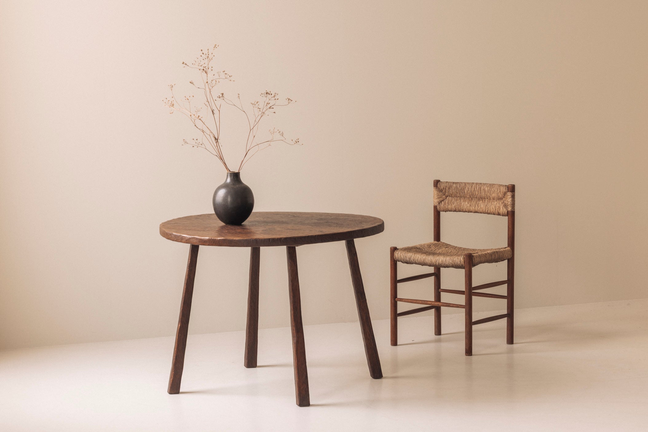 French solid oak carved dining table, 1950s — in context
