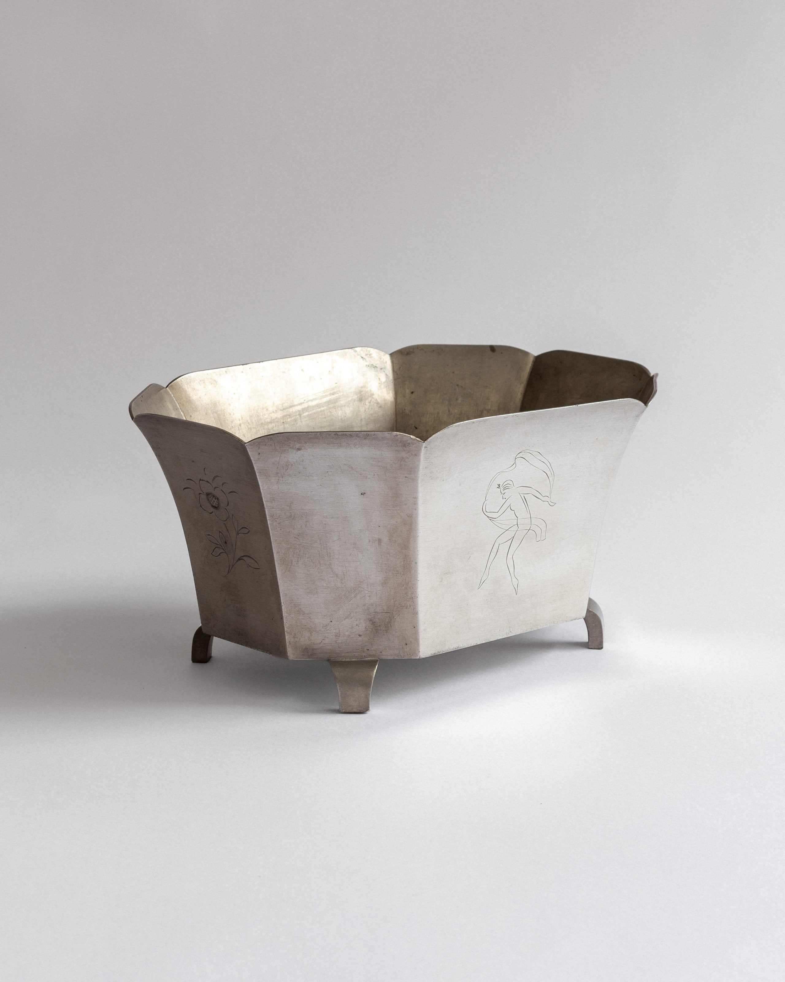 Art Deco Pewter Jardiniere, 1930s, Sweden — lifestyle setting