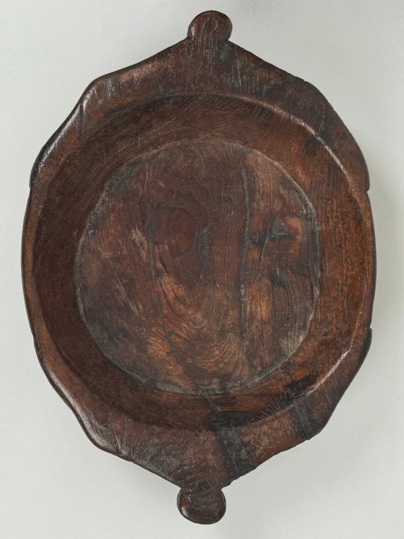 Large Monoxyle Bowl 19th Century — top view of handcrafted wooden surface