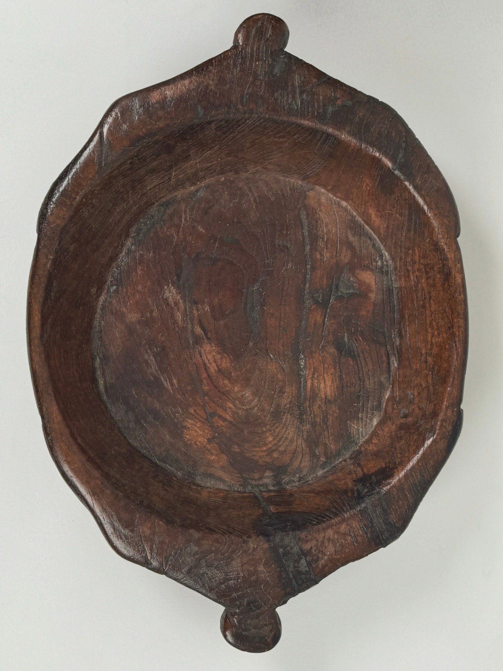 Large Monoxyle Bowl 19th Century — top view of handcrafted wooden surface