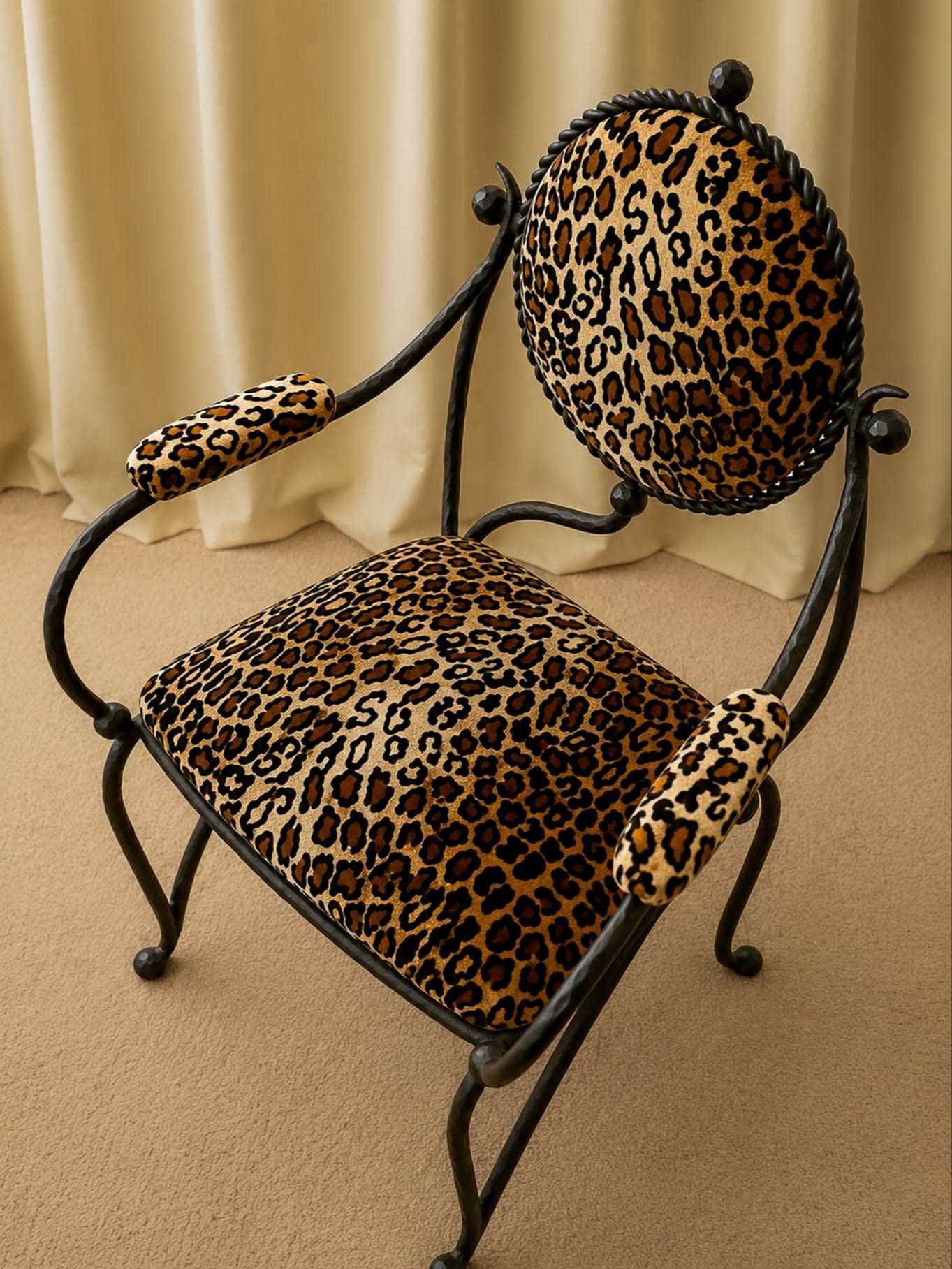 Pair of Galante Hammered Wrought Iron Armchairs — side angle