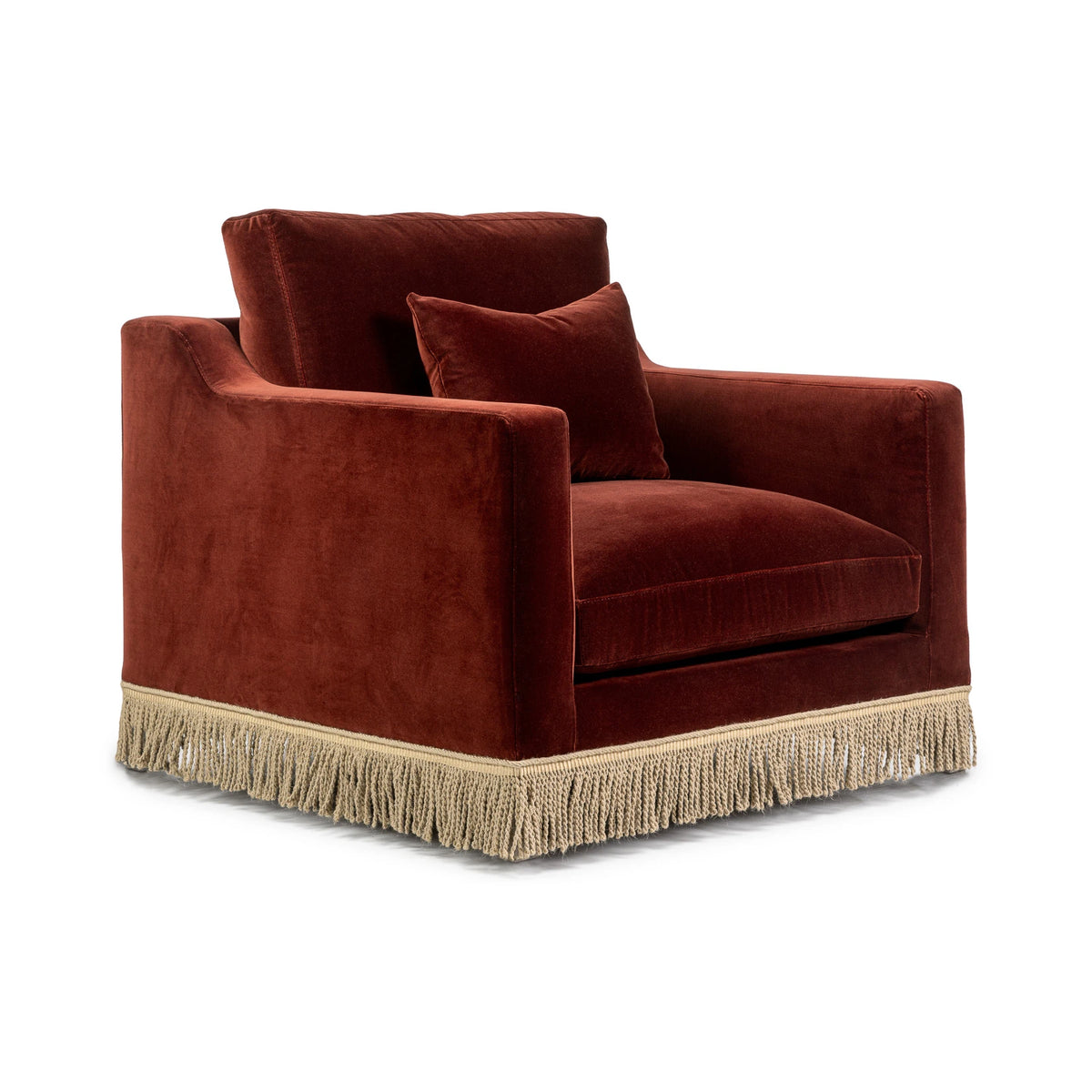 Orlando Lounge Chair - Velvet Sangria & Jute Fringe — close-up