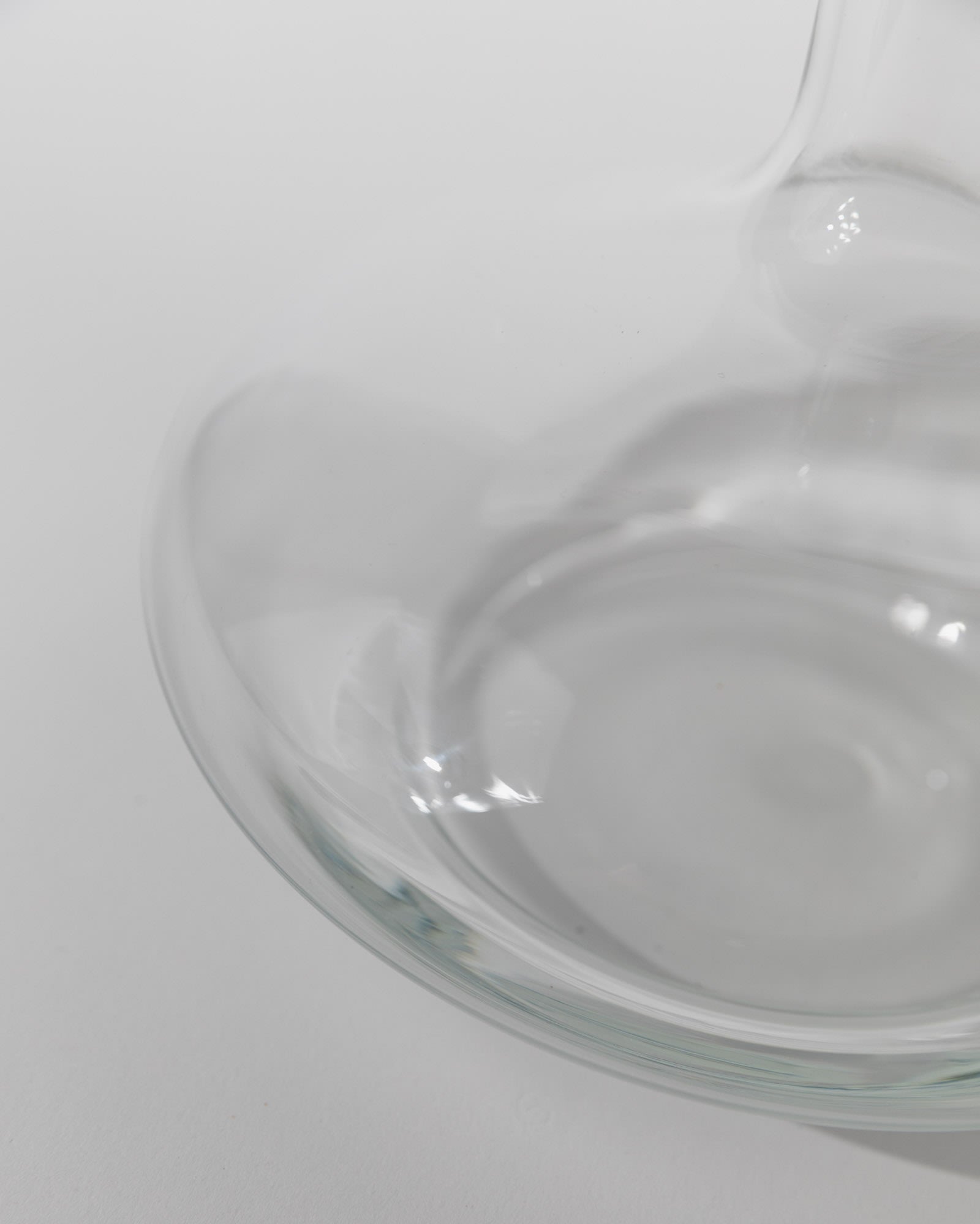 Vintage 1980s Glass Decanter, Italian Glass Ware with Glass Stopper — close-up of clear glass texture