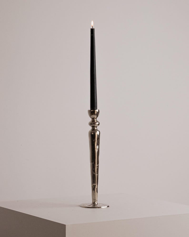 Vintage Brutalist Hand-Hammered Silver Candleholder — detail view