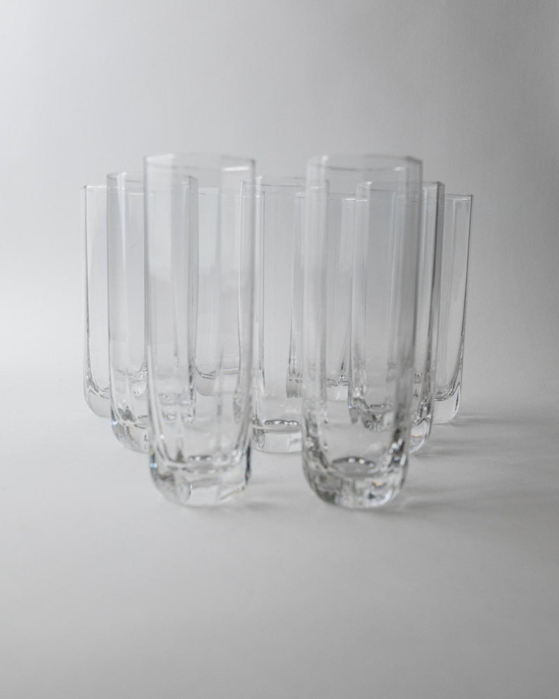 Vintage 1980s Murano Drinking Glasses Set of 9, Octagonal Art Glass Form, Classic Decorative Italian Tableware, Elegant Gift Idea — lifestyle setting