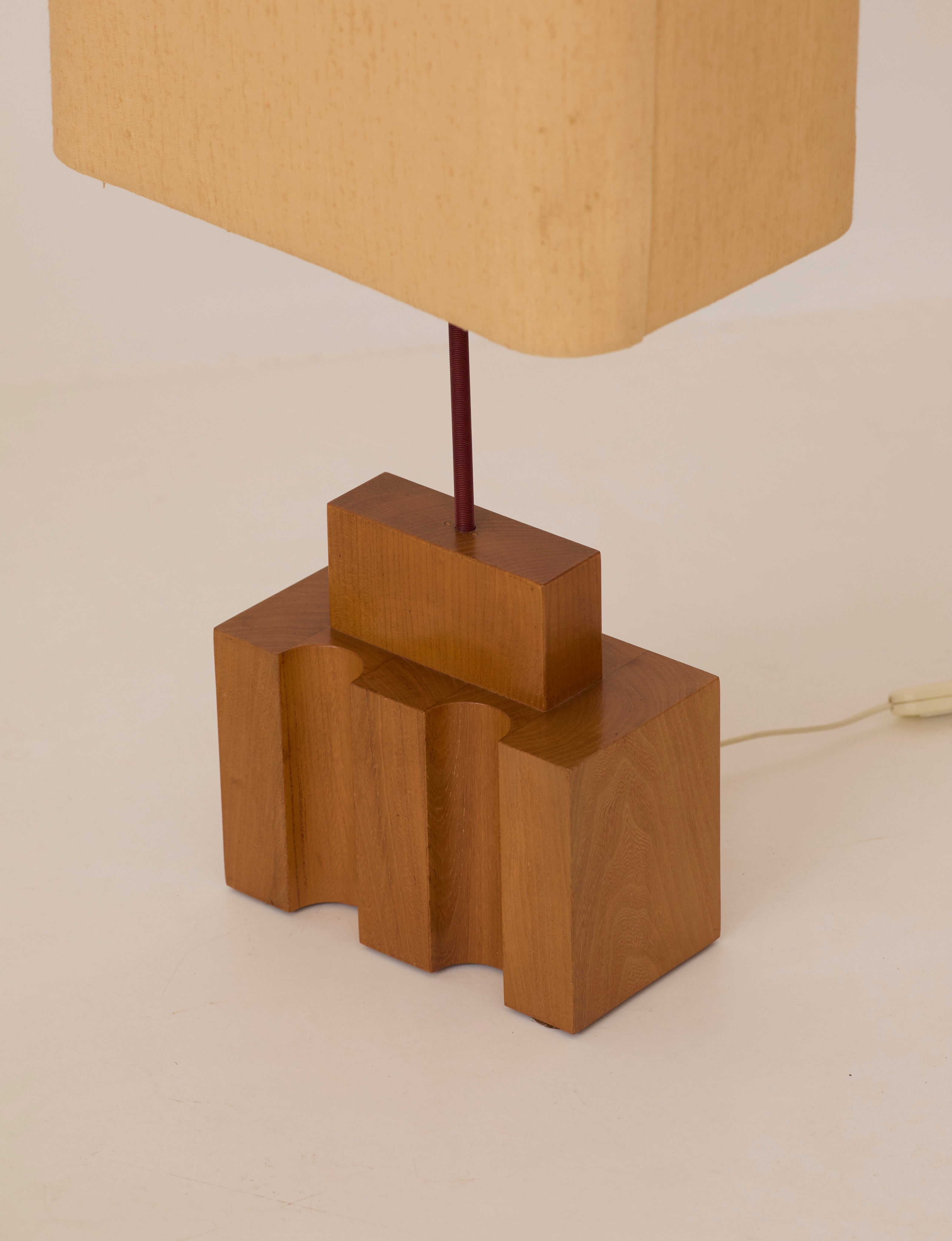 Maison Regain Table Lamp in Solid Elm. Vintage, Circa 1980. — side angle