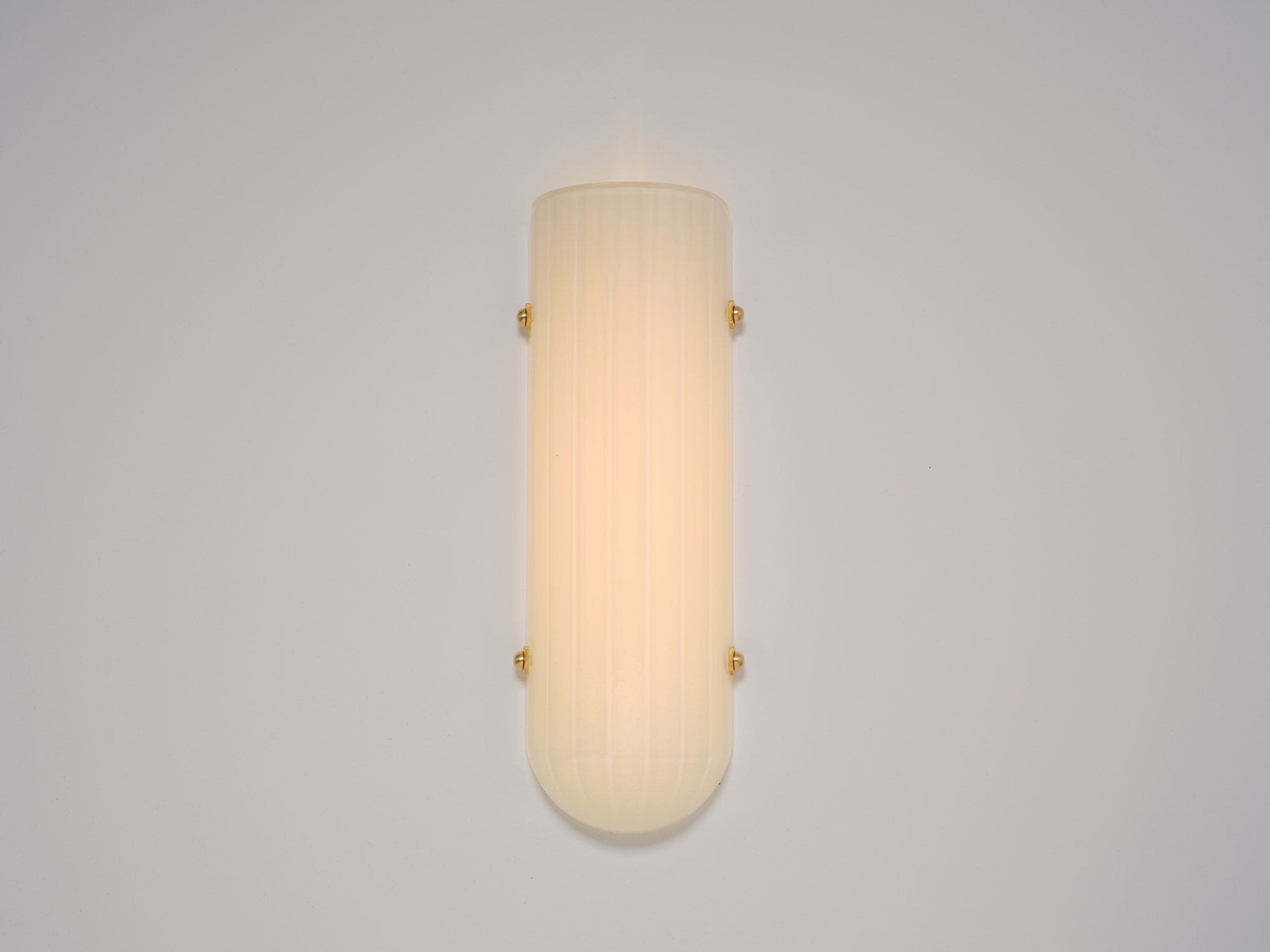 Selene Blown Glass Quartz Wall LED Wall Sconce with Brass Metal Hardware — back view showing light diffusion and brass hardwa