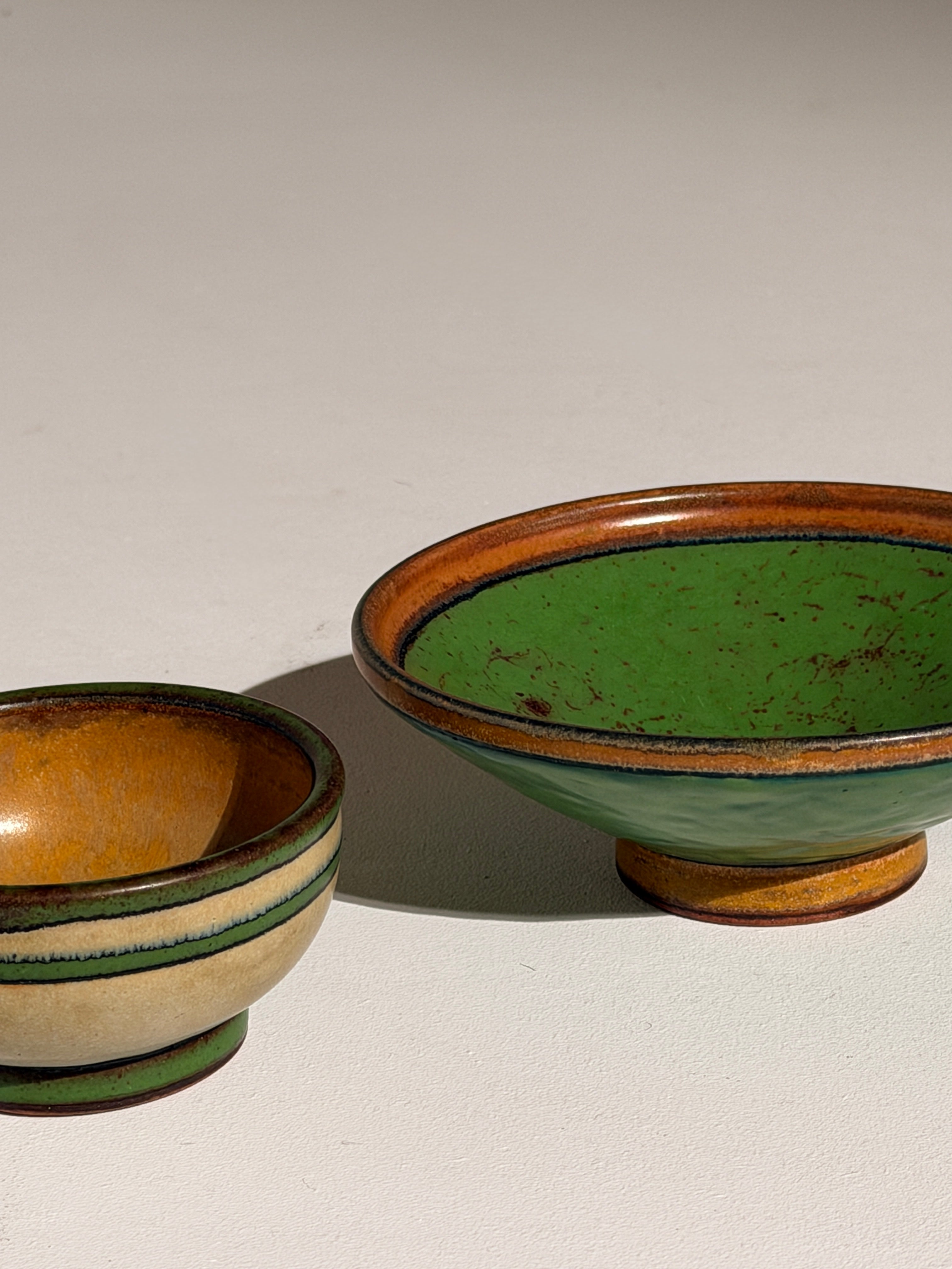 Ceramic Bowl by Louis Lorioux, France, circa 1930 — back view showing green glaze and footed base