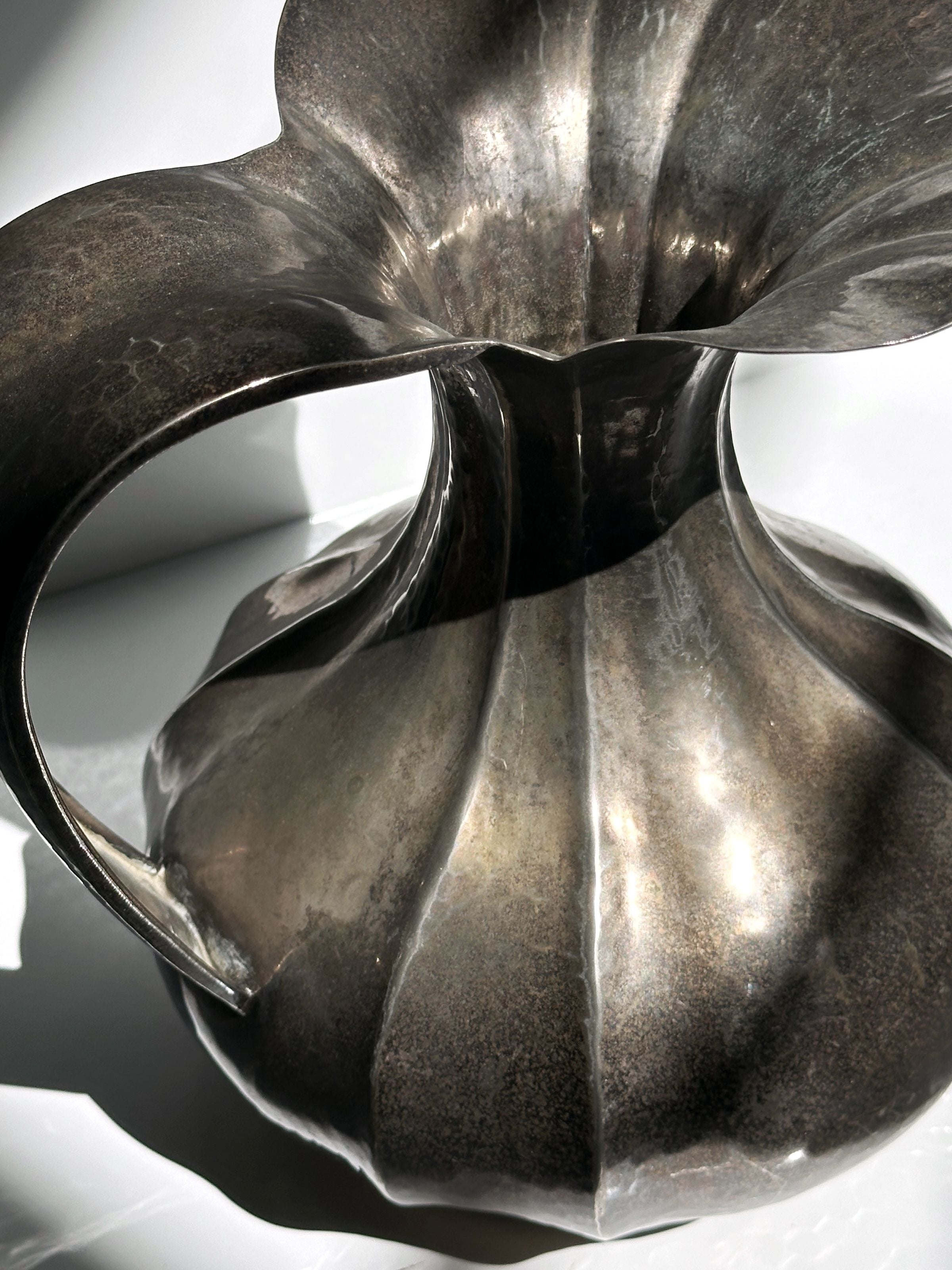 Silver-plated Art Nouveau vase interior fluted detail view