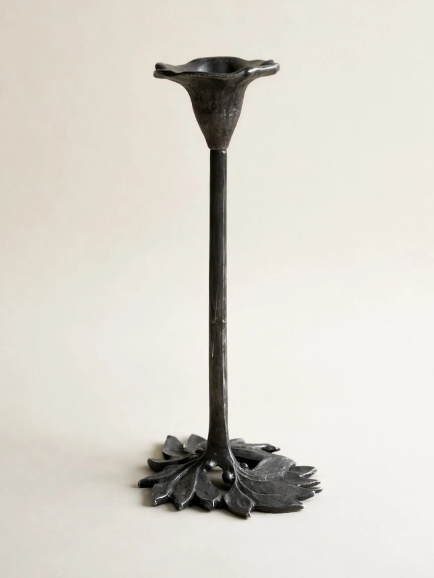 1960s Art Nouveau Silver-plated Brass Candlestick — side angle