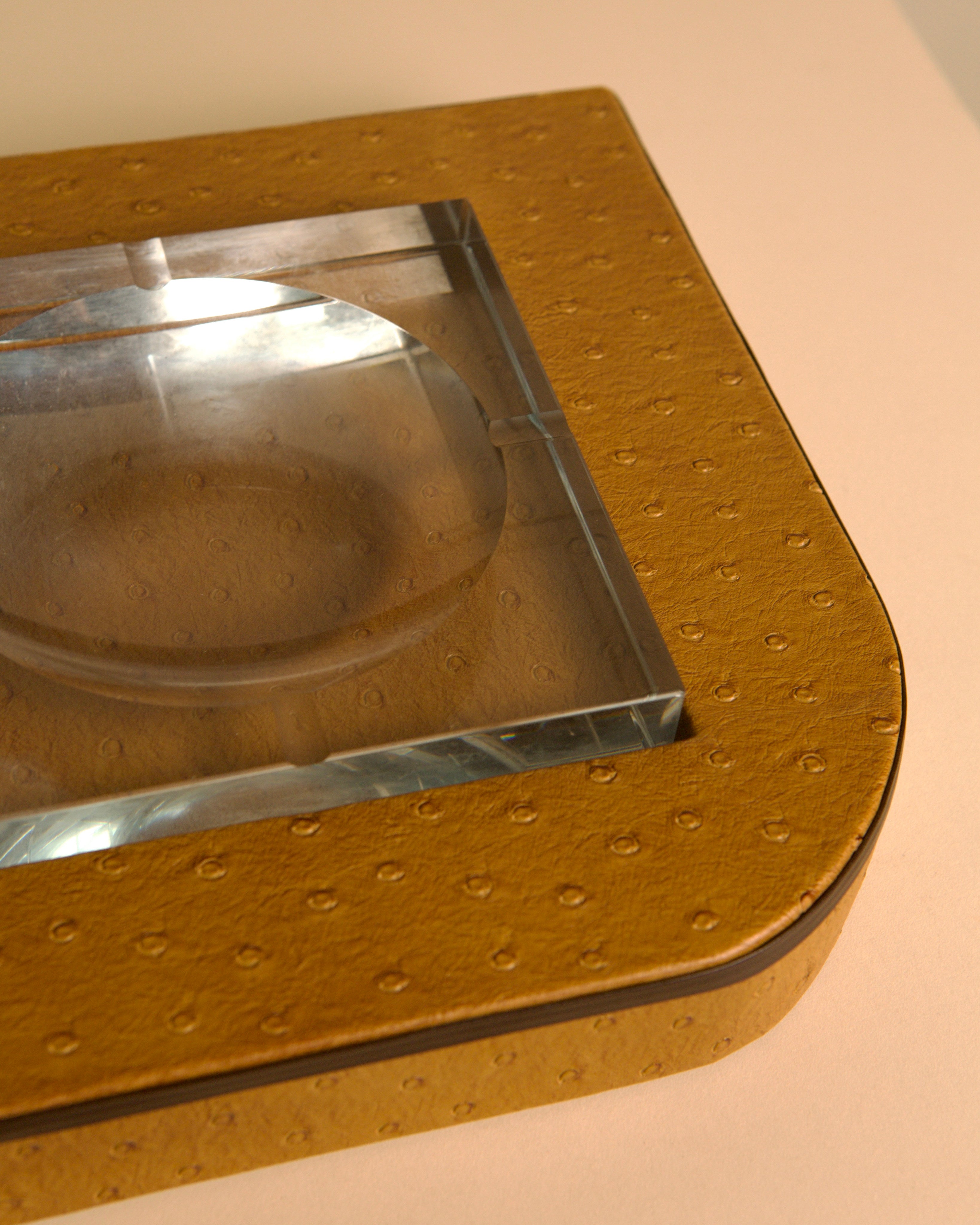 Glass and Faux Ostrich Leather Ashtray, Italy, 1980s — lifestyle setting