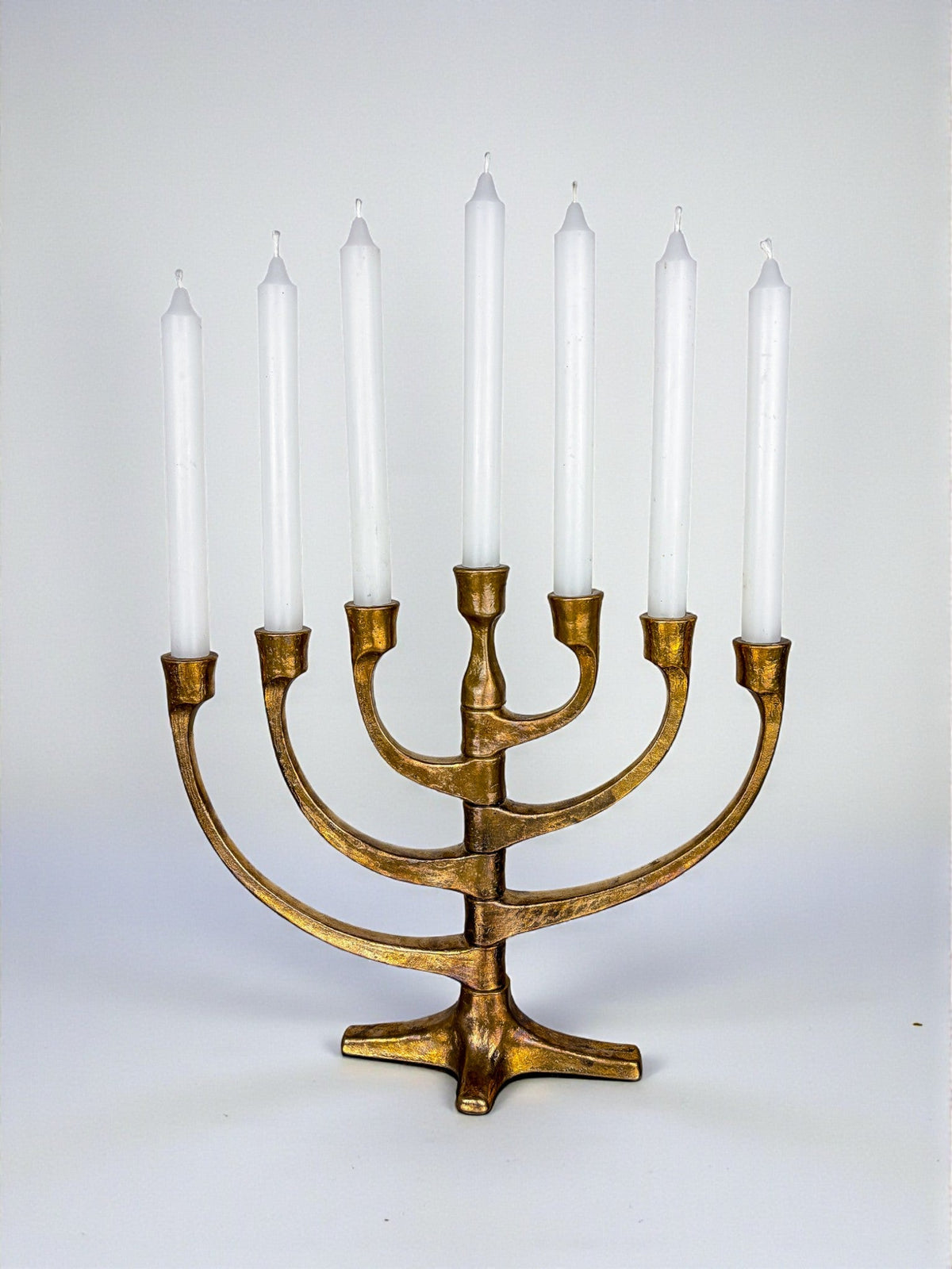 Brutalist Michael Harjes Adjustable Arms Menorah Candelabra in Bronze, Germany 1960s — detail view