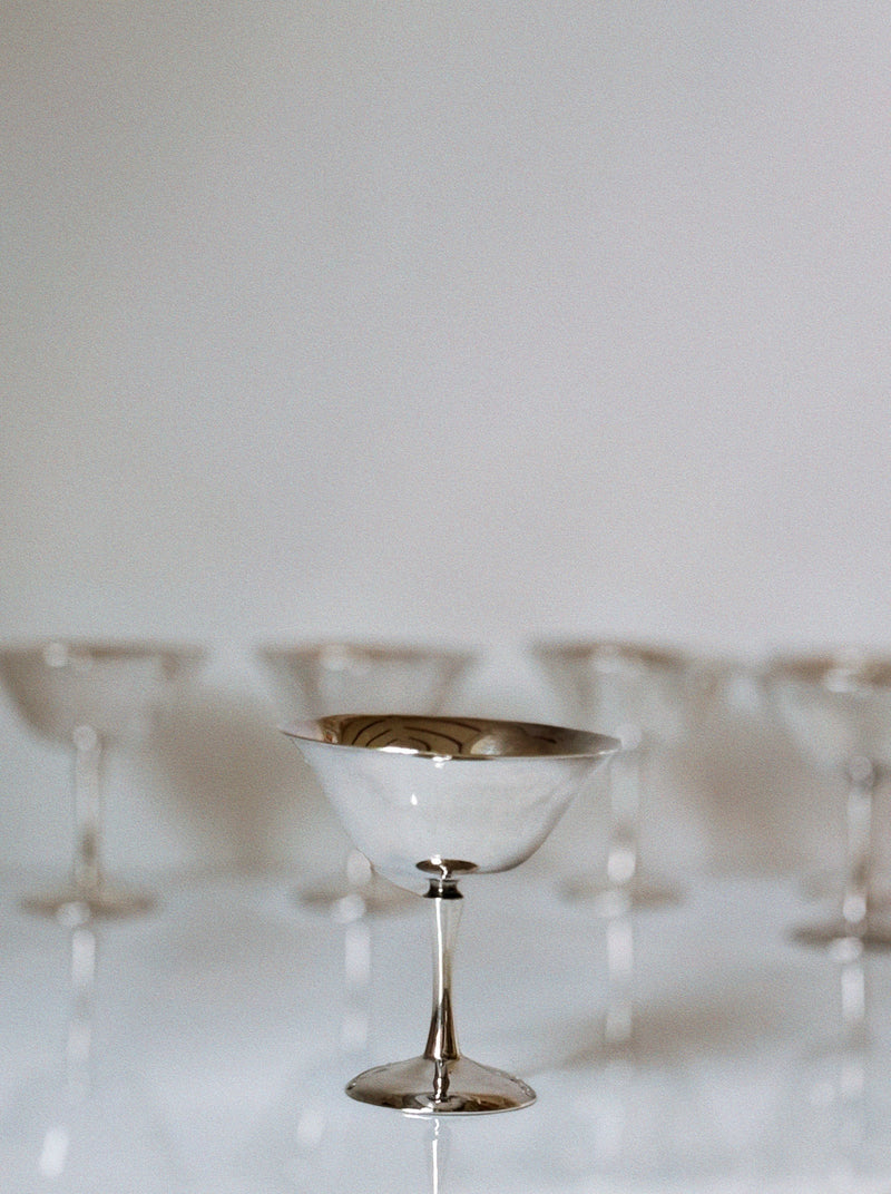6 Silver Plated Champagne Coupes, 1978 Poland — detail view